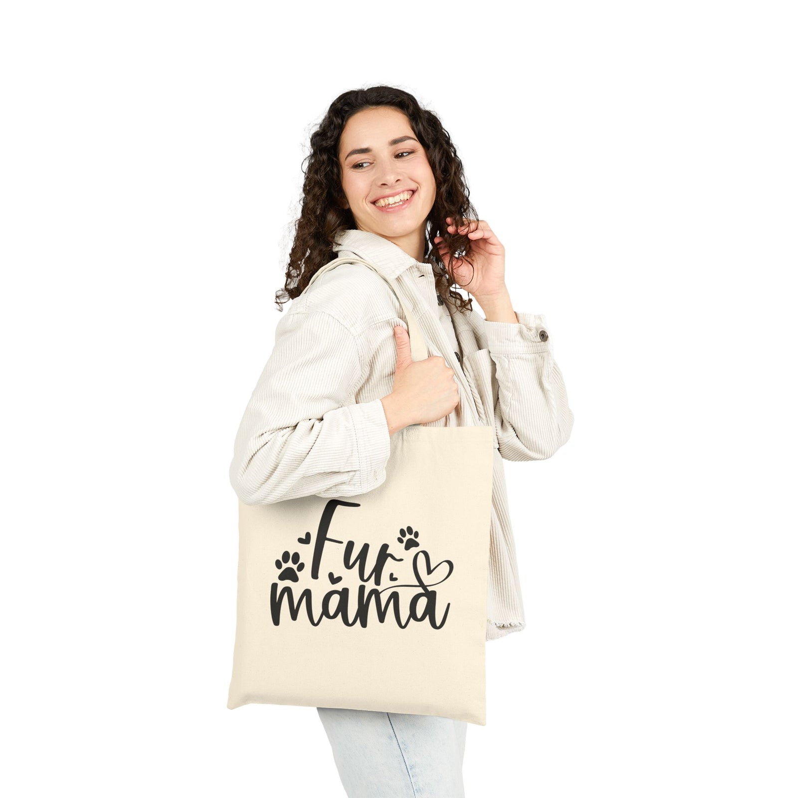 Fur Mama Cotton Canvas Shopper Cute Paw Print Tote Bag for Dog & Cat Moms
