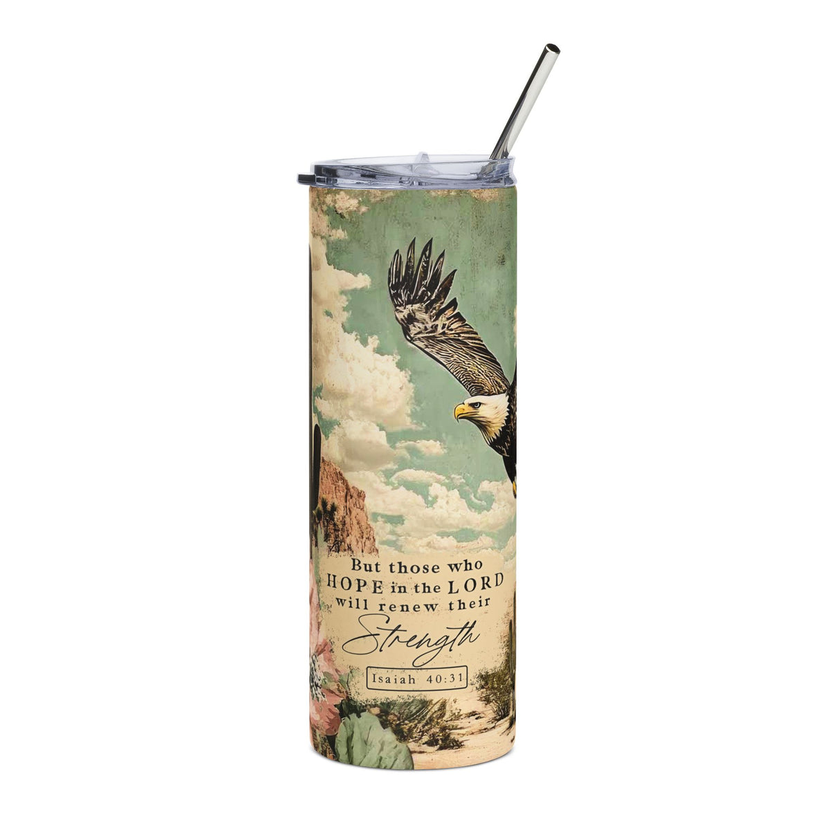 Those Who Hope Isaiah 40:31 Eagle & Cactus 20oz Stainless Tumbler Christian Inspirational Travel Cup