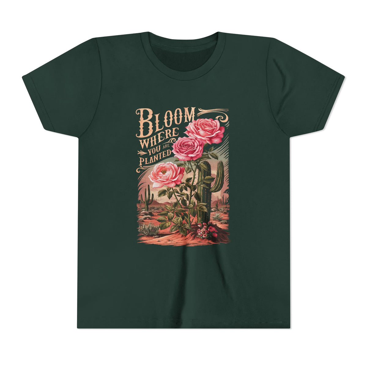 Bloom Where You are Planted Kids T-Shirt Western Rose Cactus Graphic Tee