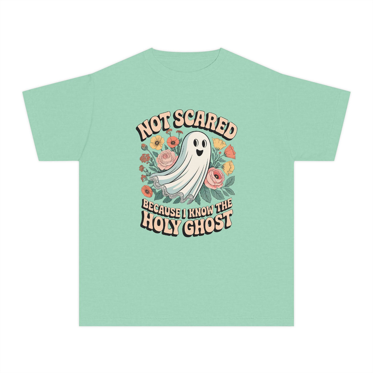 Not Scared Holy Ghost T-Shirt Christian Halloween Kids Graphic Tee
