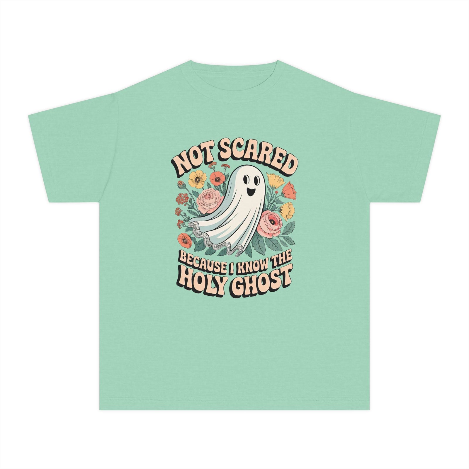 Not Scared Holy Ghost T-Shirt Christian Halloween Kids Graphic Tee