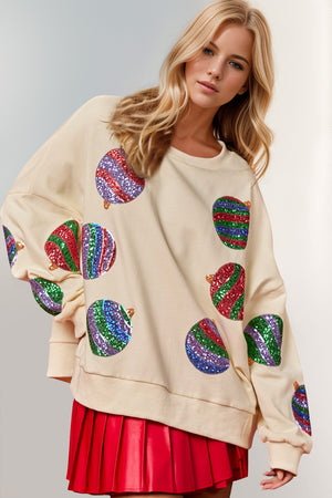 Christmas Element Sequin Round Neck Long Sleeve Sweatshirt - Sydney So Sweet