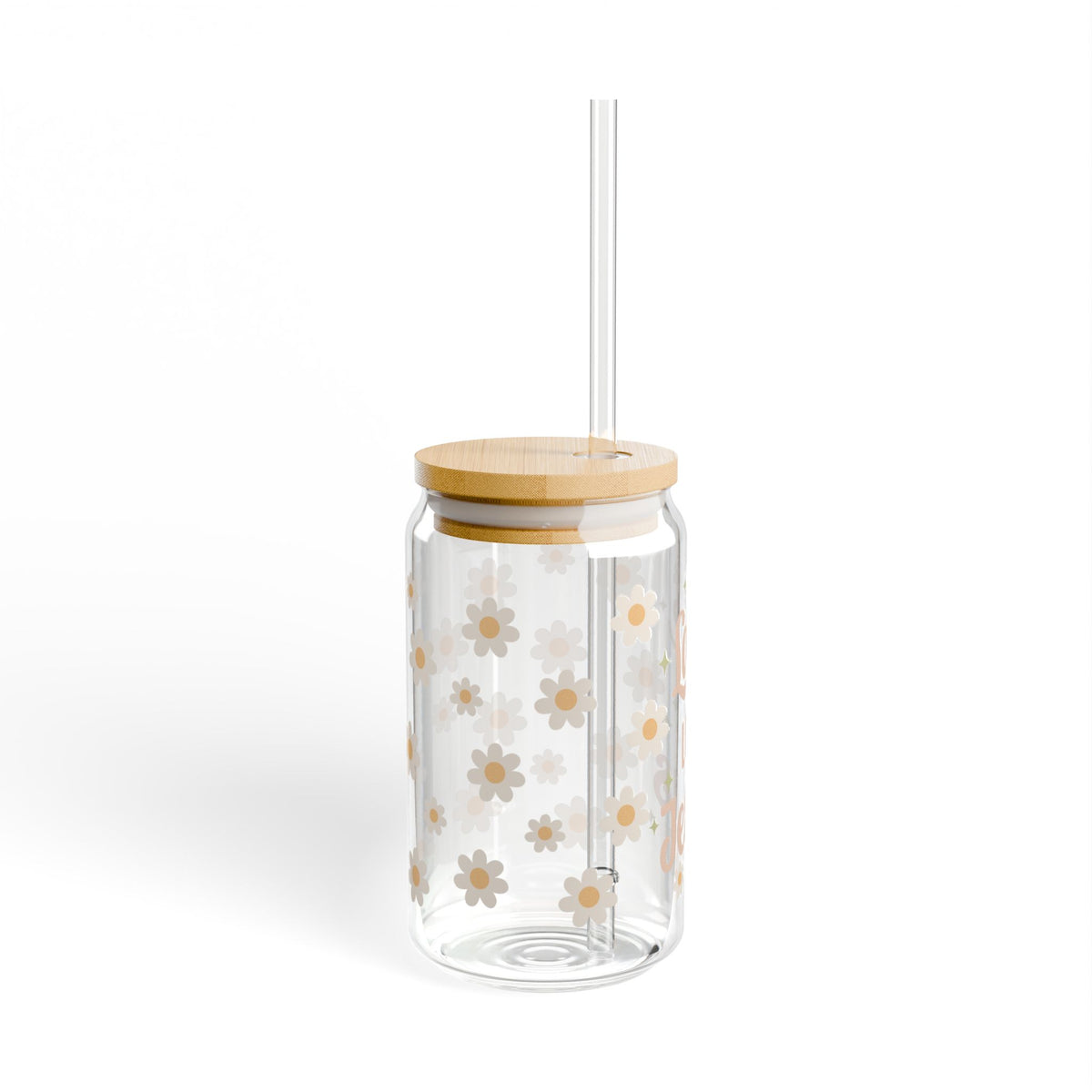 Love Like Jesus Daisy Flower Floral Christian Tumbler Sipper Glass 16oz — Reusable Drink Jar with Lid & Straw