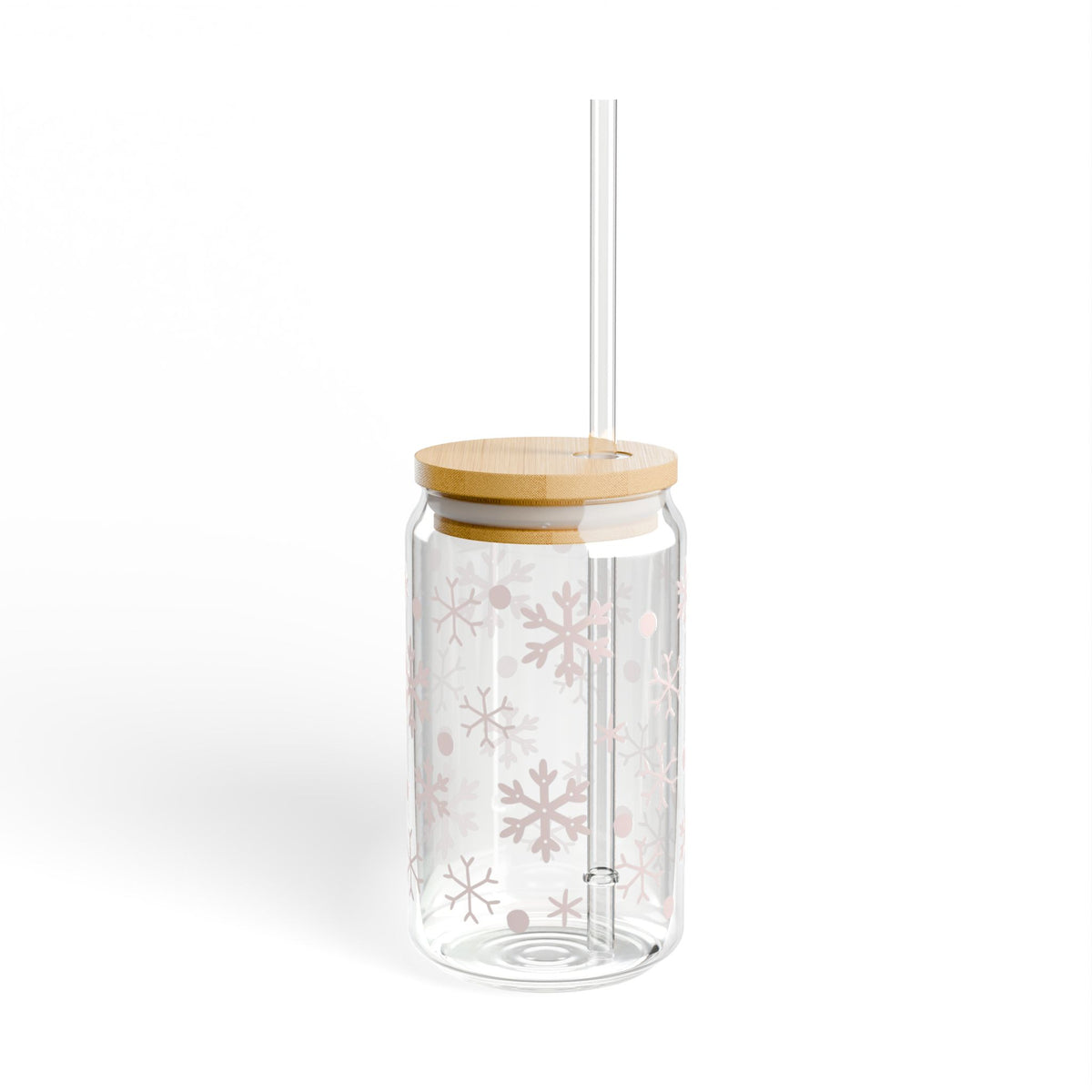 Winter Wonder Snowflakes Sipper Glass 16oz Reusable Drink Jar with Lid & Straw
