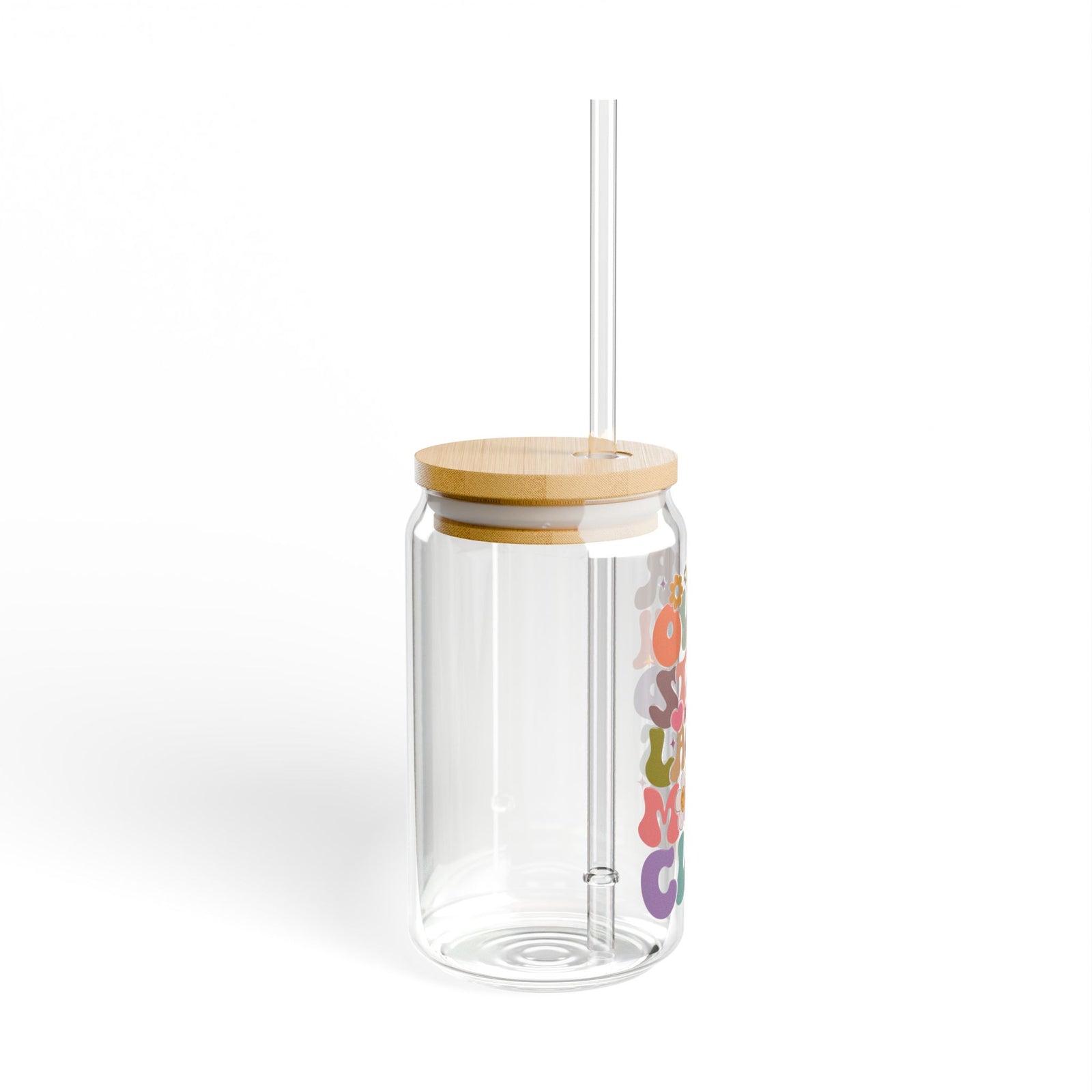 Overstimulated Moms Club Retro Sipper Glass 16oz Reusable Drink Jar with Lid & Straw