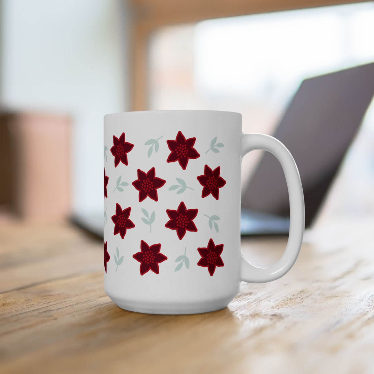 Poinsettia Christmas Flowers Ceramic Mug Coffee Cup (11oz & 15oz)