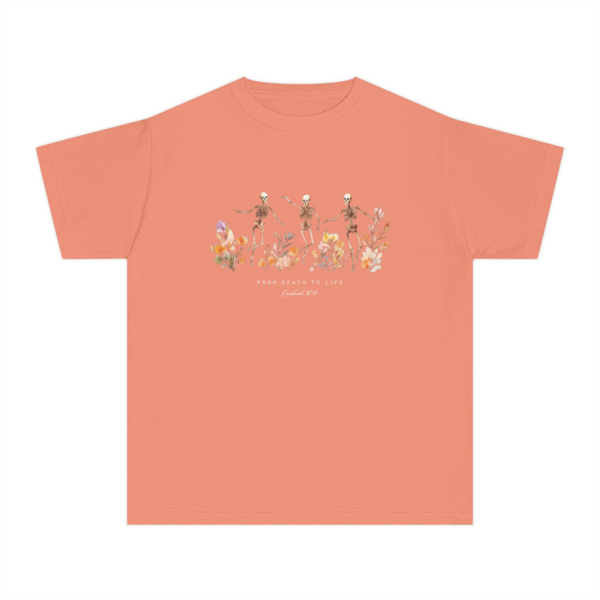 Floral Skeletons From Death to Life T-Shirt Halloween Kids Christian Graphic Tee