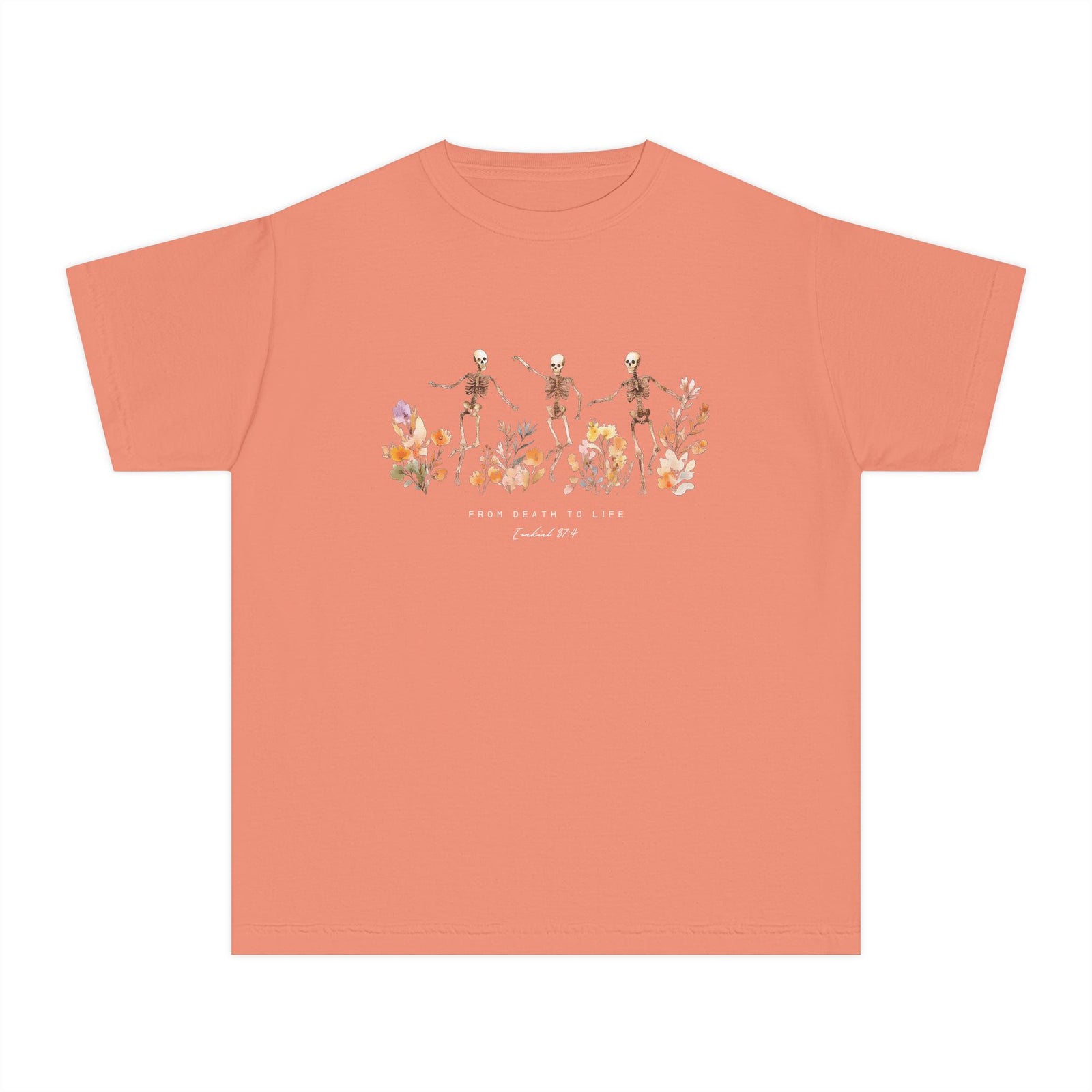 Floral Skeletons From Death to Life T-Shirt Halloween Kids Christian Graphic Tee
