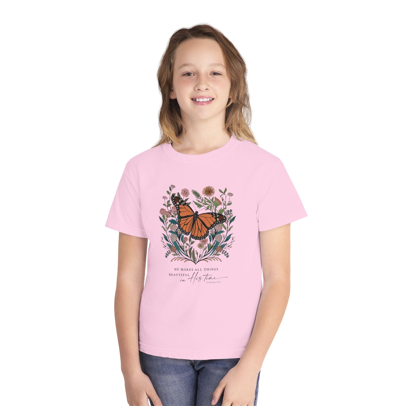 He Makes All Things Beautiful T-Shirt Christian Butterfly Kids Graphic Tee