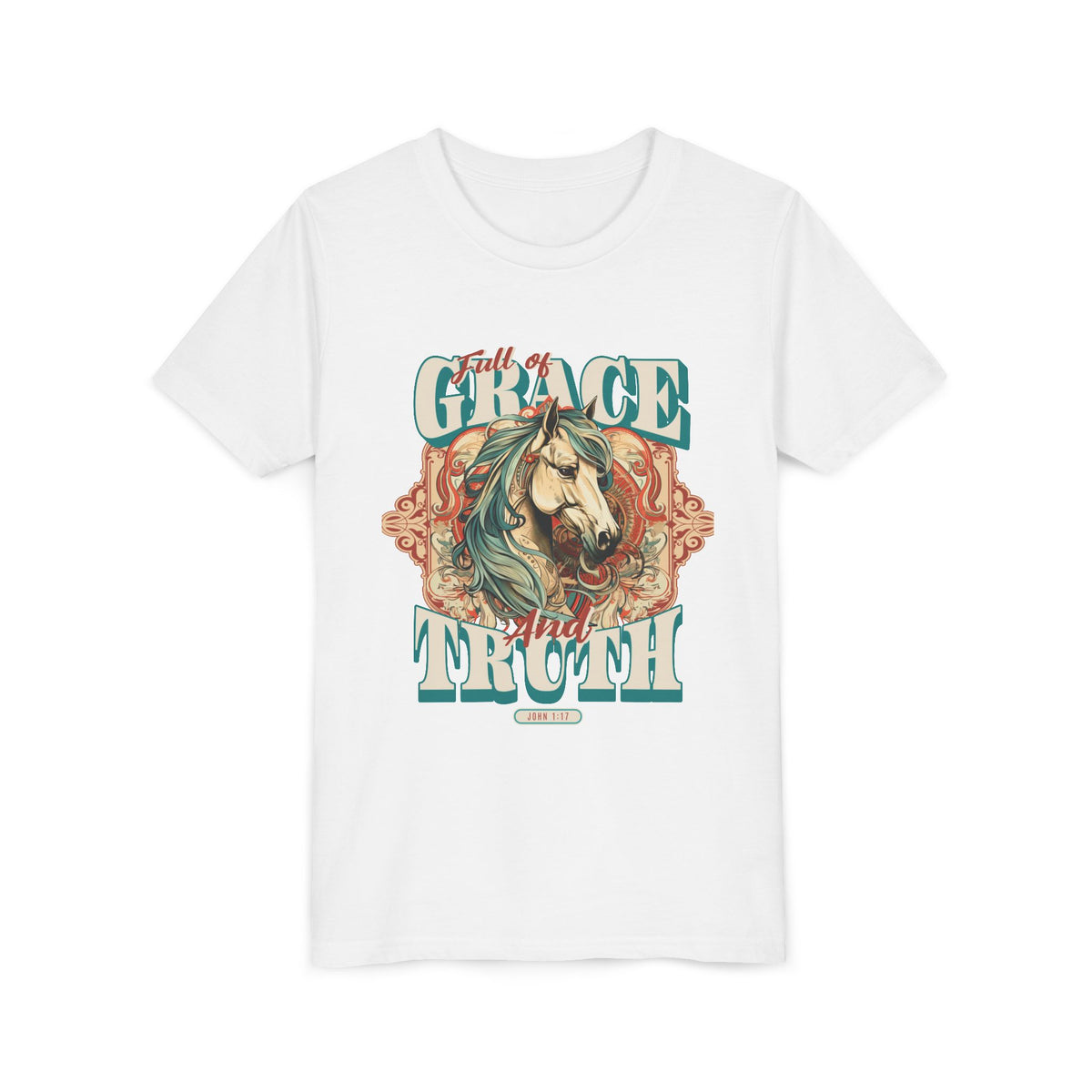 Full of Grace and Truth Kids T-Shirt Western Horse Christian Graphic Tee