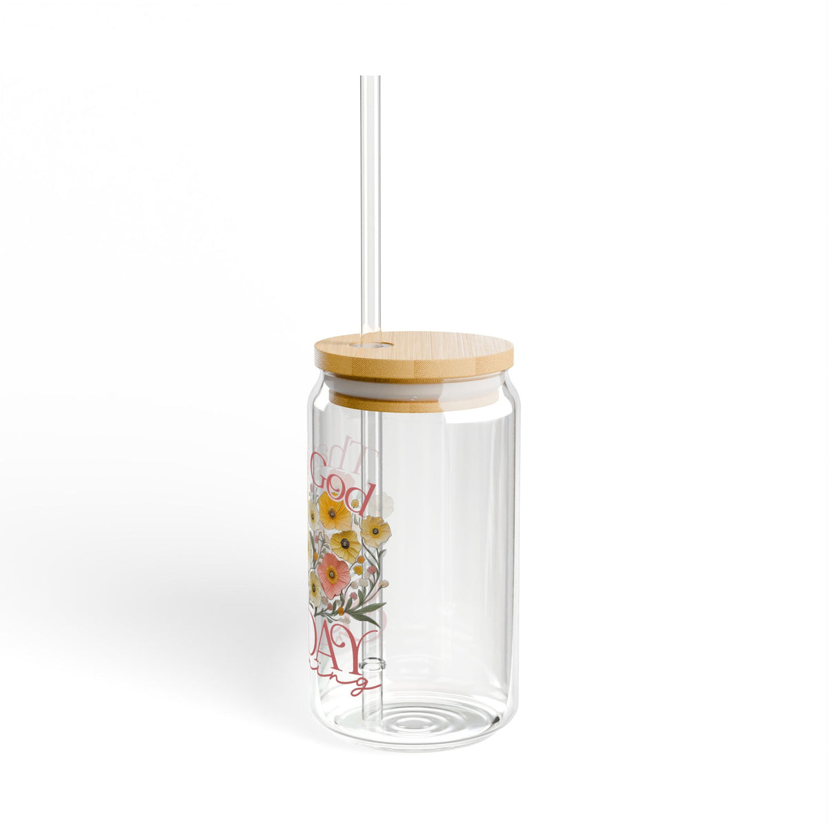 Thank God For Sunday Morning Christian Sipper Glass 16oz Reusable Drink Jar with Lid & Straw