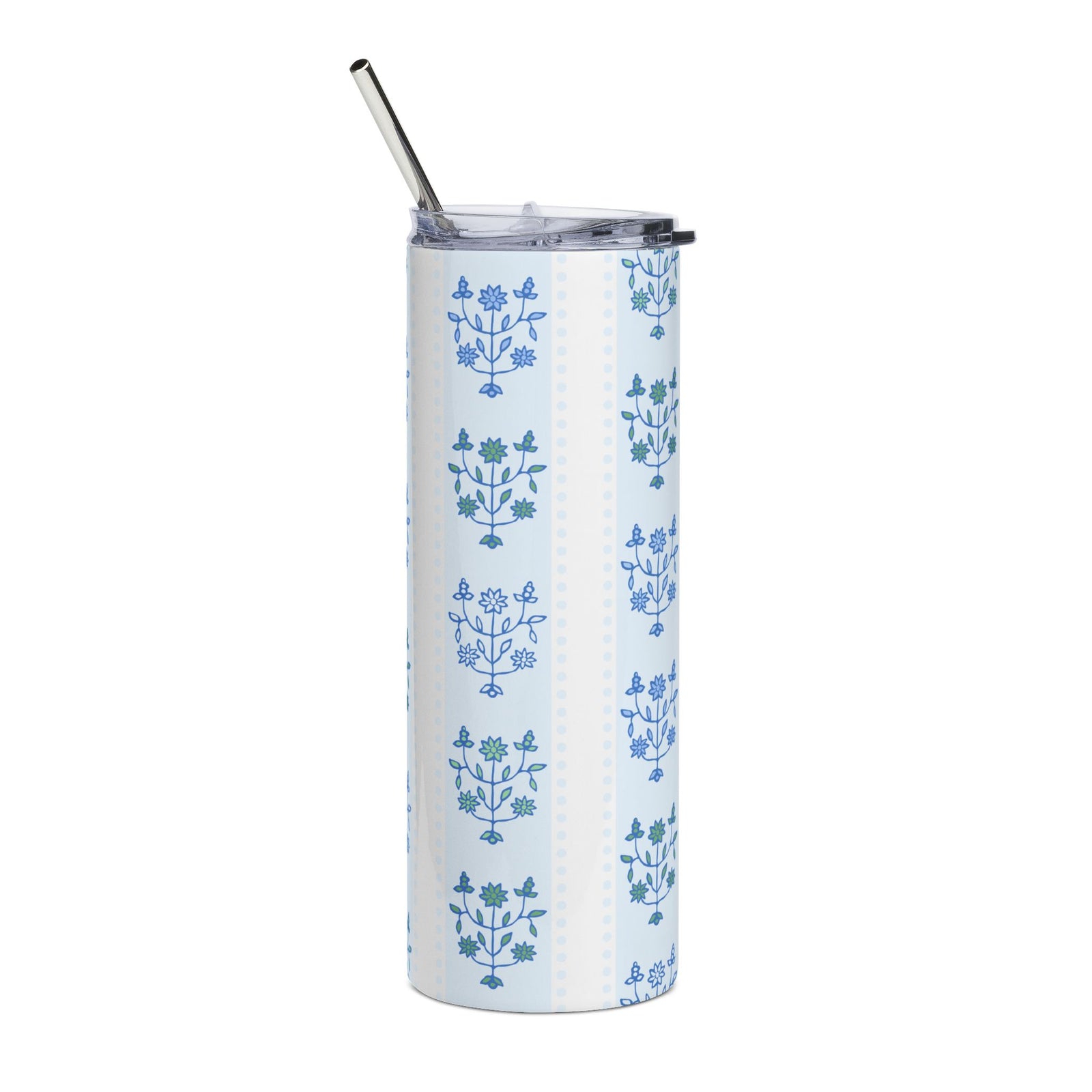 Grandmillenial Blue Floral 20oz Stainless Steel Tumbler Insulated Travel Cup