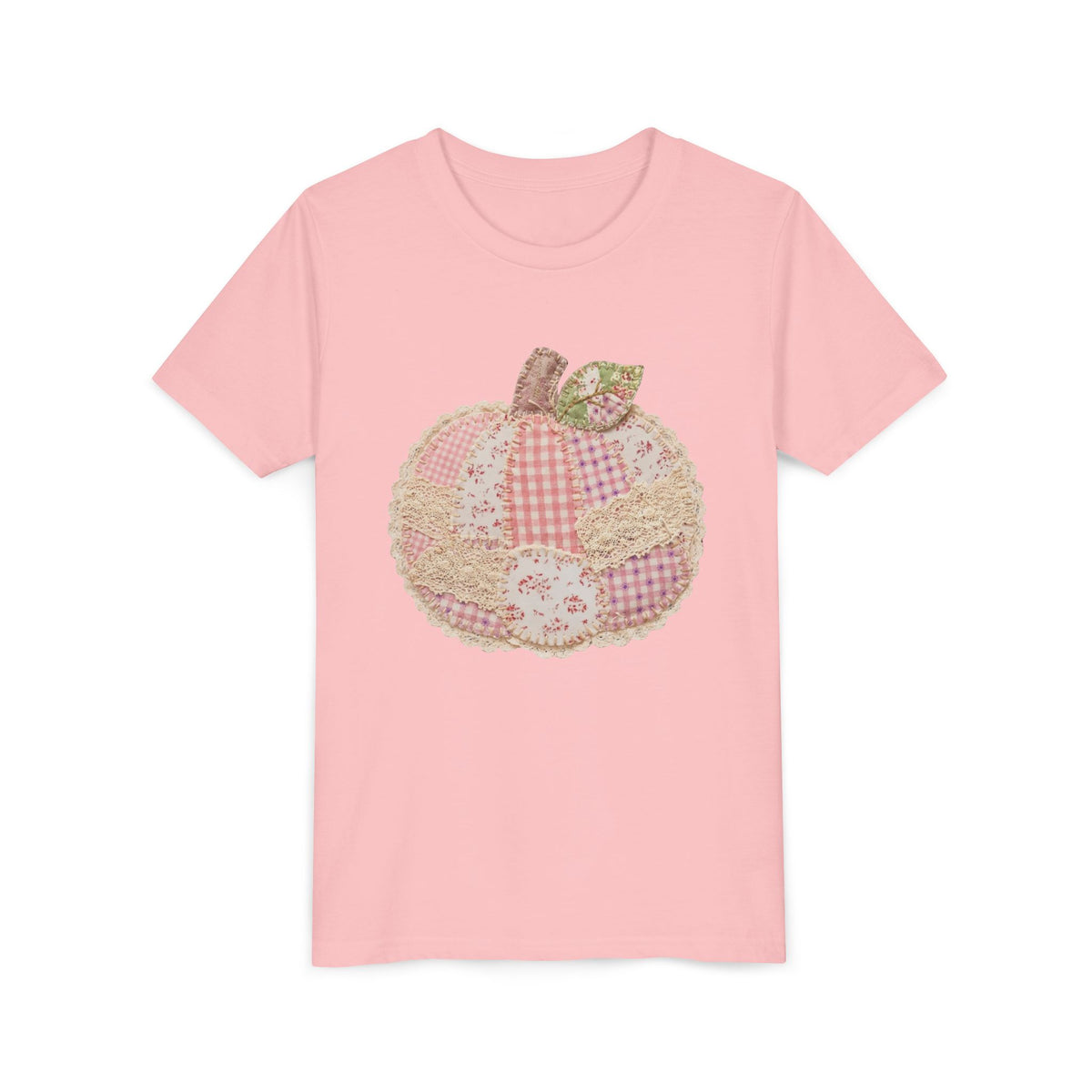 Pumpkin Patch Patchwork Tee Pink Floral Autumn Pumpkin Kids Graphic T-Shirt