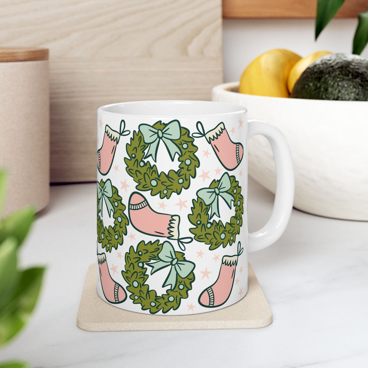 Holly Jolly Christmas Stockings Ceramic Mug Coffee Cup (11oz & 15oz)