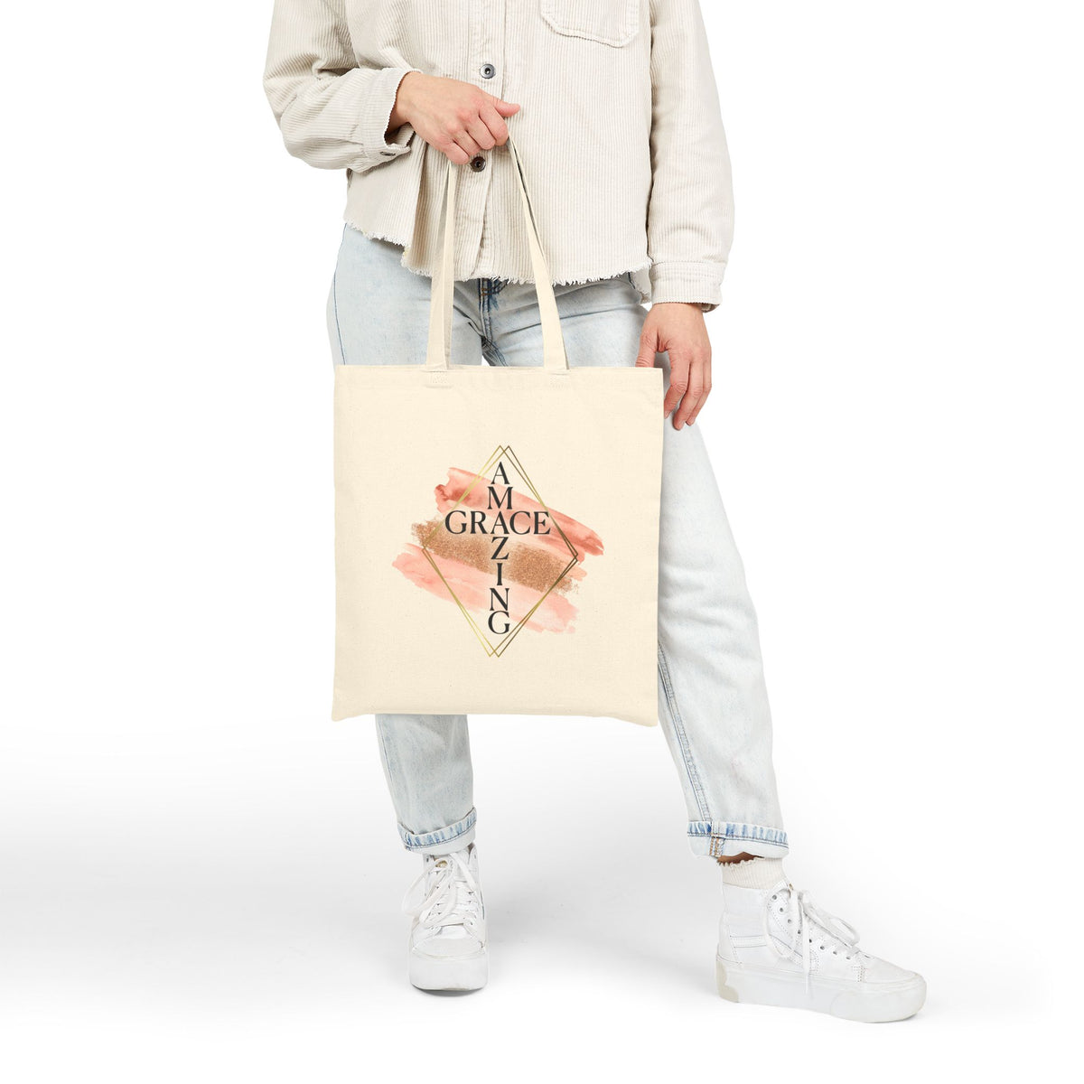 Amazing Grace Watercolor Christian Religious Cotton Canvas Tote Bag