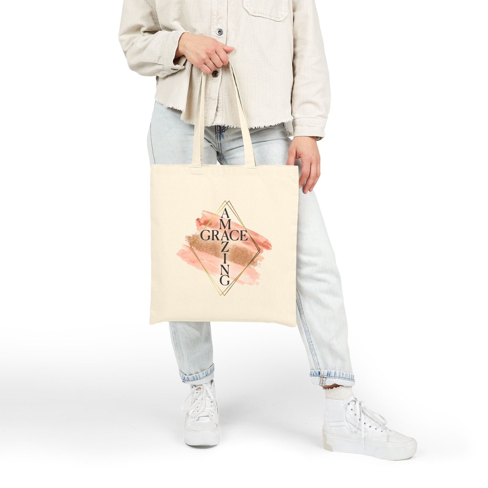 Amazing Grace Watercolor Christian Religious Cotton Canvas Tote Bag
