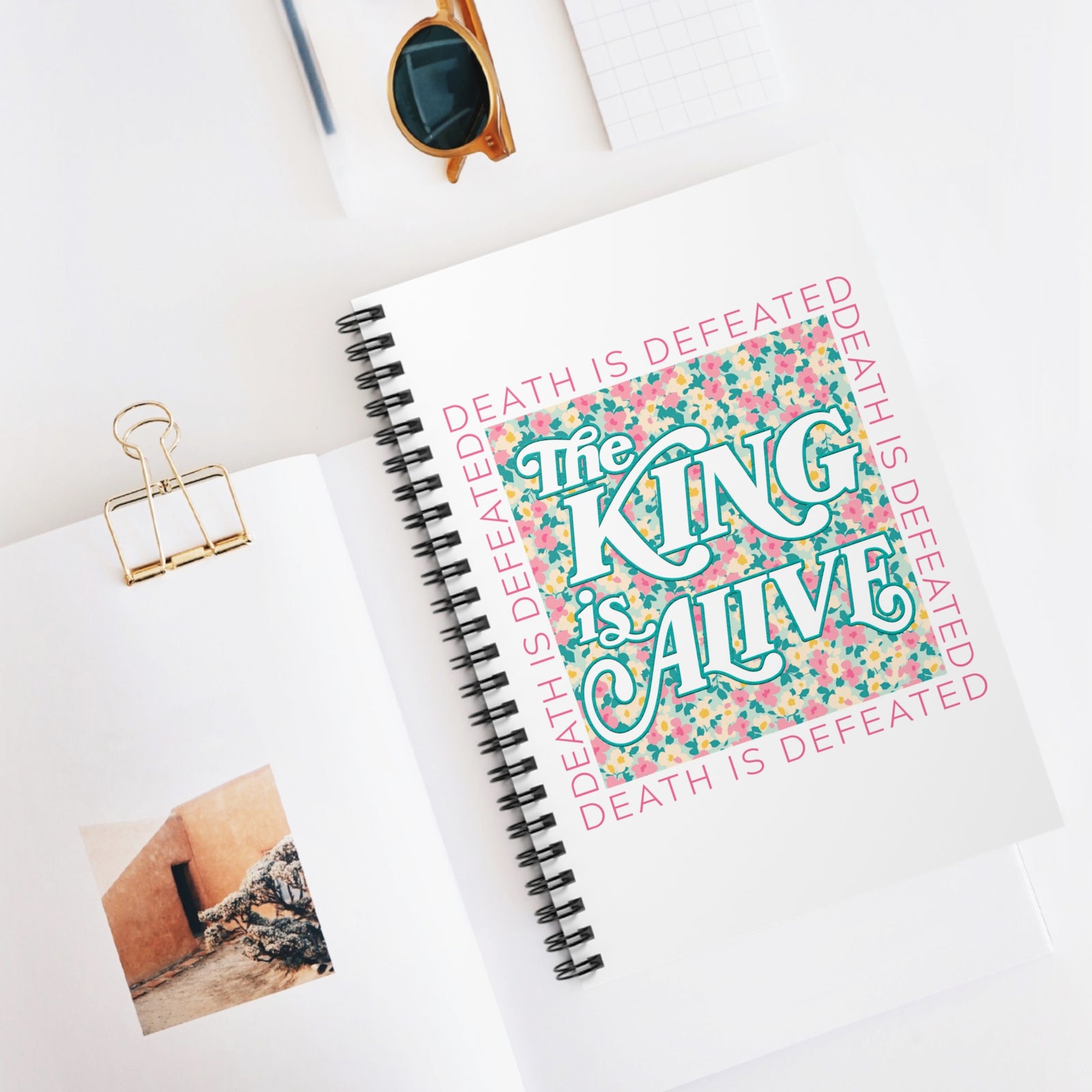 The King Is Alive Floral Spiral Notebook Christian Inspirational Ruled Journal