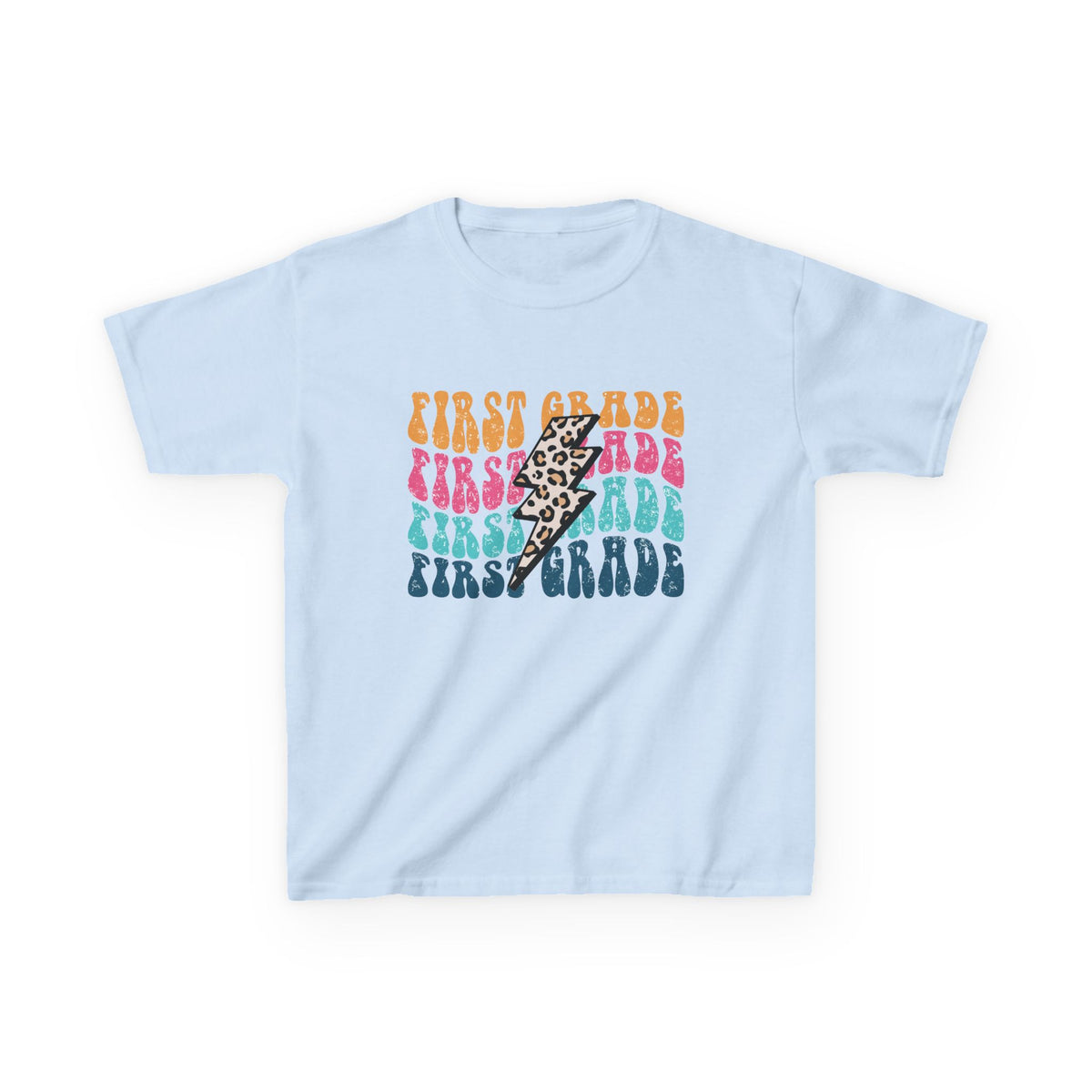 First Grade Leopard Lightning Graphic Tee Back-to-School 1st Grade Kids T-Shirt