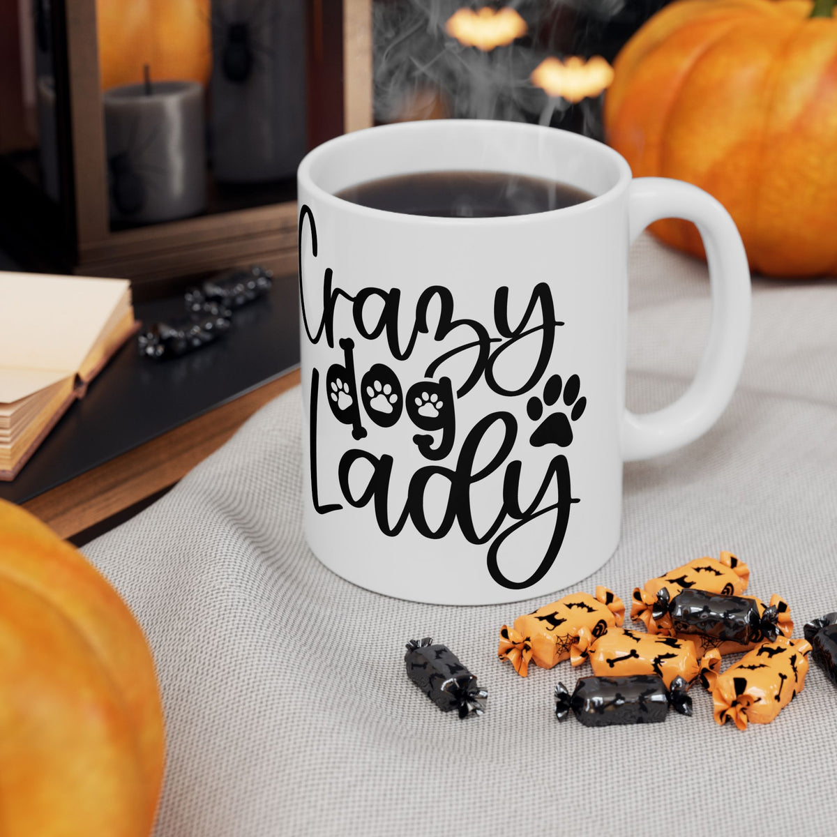 Crazy Dog Lady Paw Print Cute Ceramic Mug Coffee Cup (11oz & 15oz)