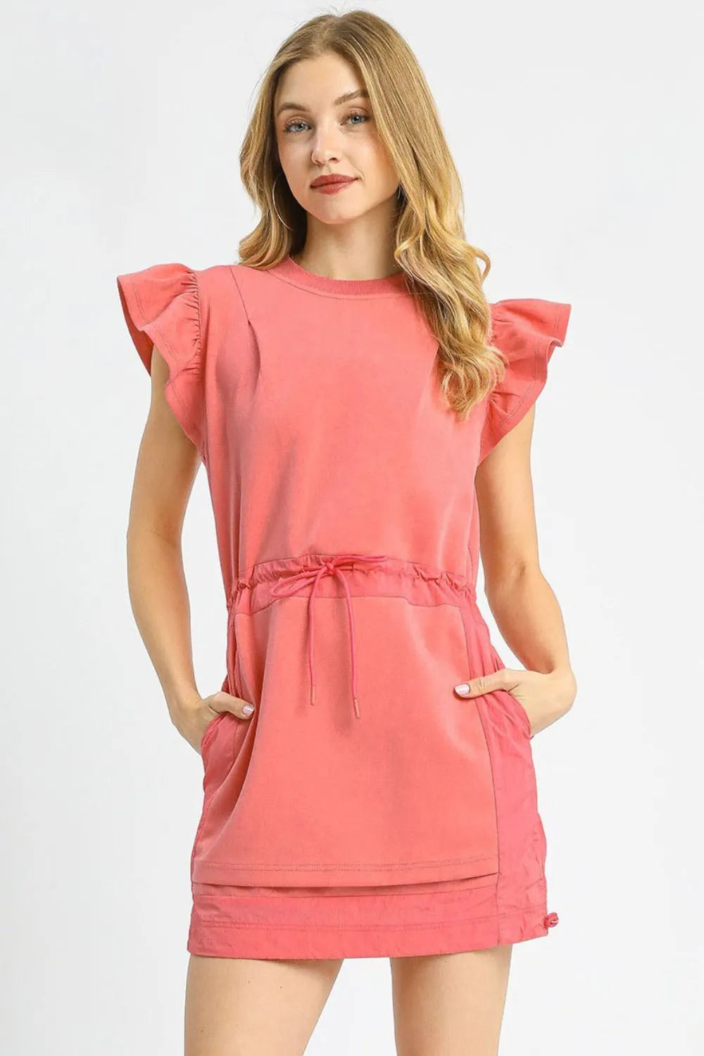 Umgee Luxe knit Ruffle Sleeve Drawstring Mini Dress - Sydney So Sweet