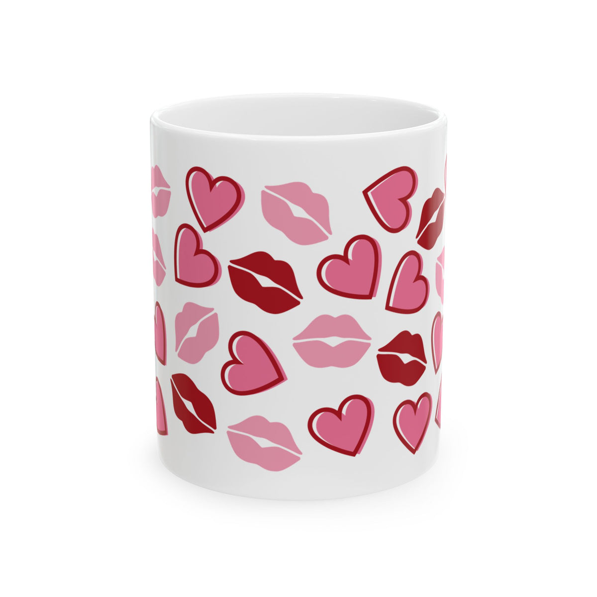 Kisses Lips & Hearts Mug — Cute Valentine’s Day Coffee Cup (11oz & 15oz)