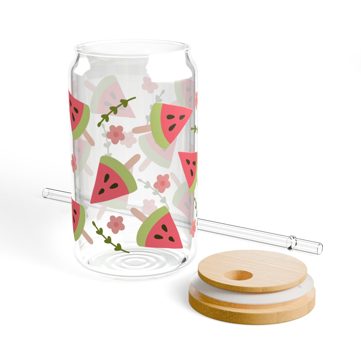 Watermelon Slice Tumbler Sipper Glass 16oz — Reusable Drink Jar with Lid & Straw