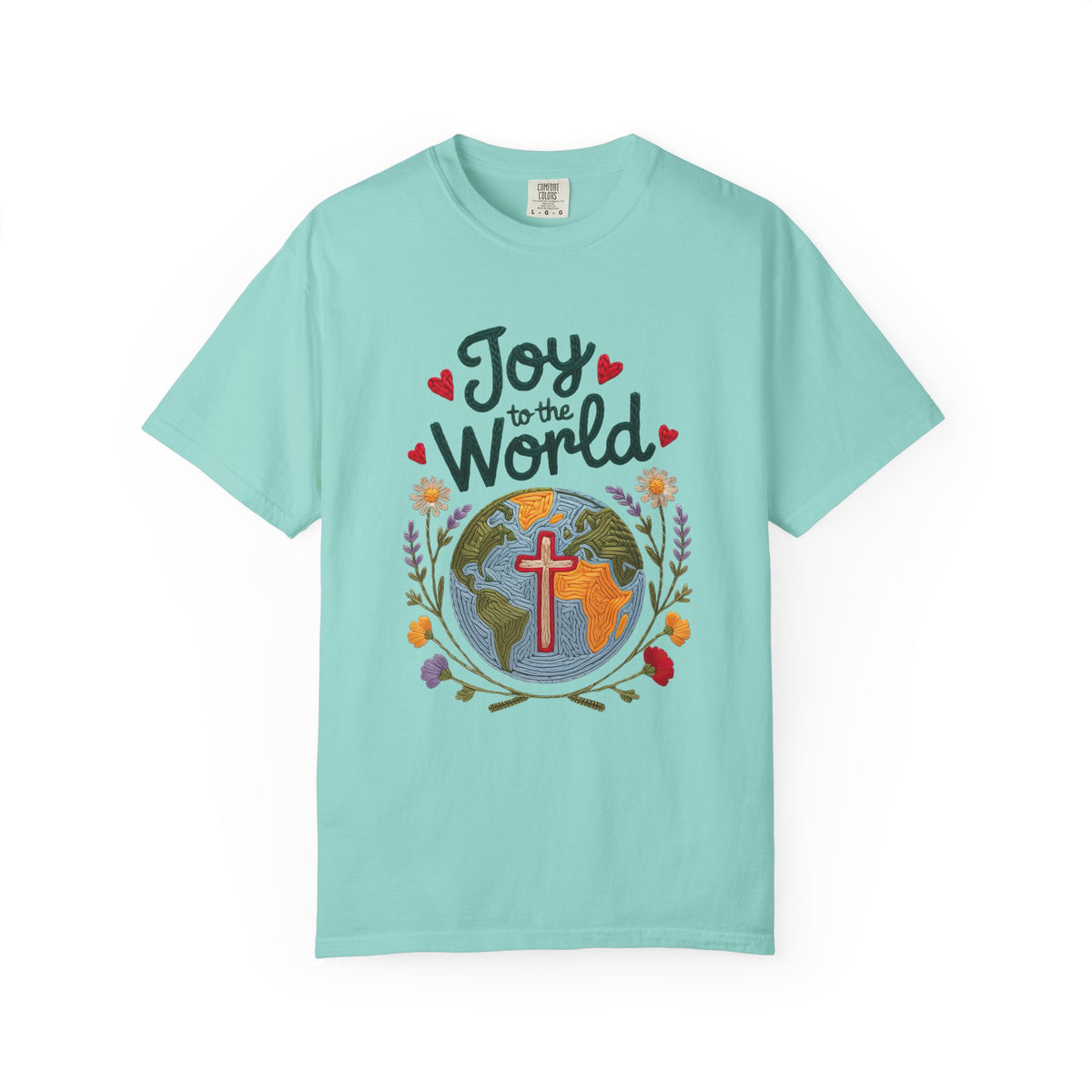 Joy to the World Faux Embroidery Tee Christian Holiday Graphic T-Shirt