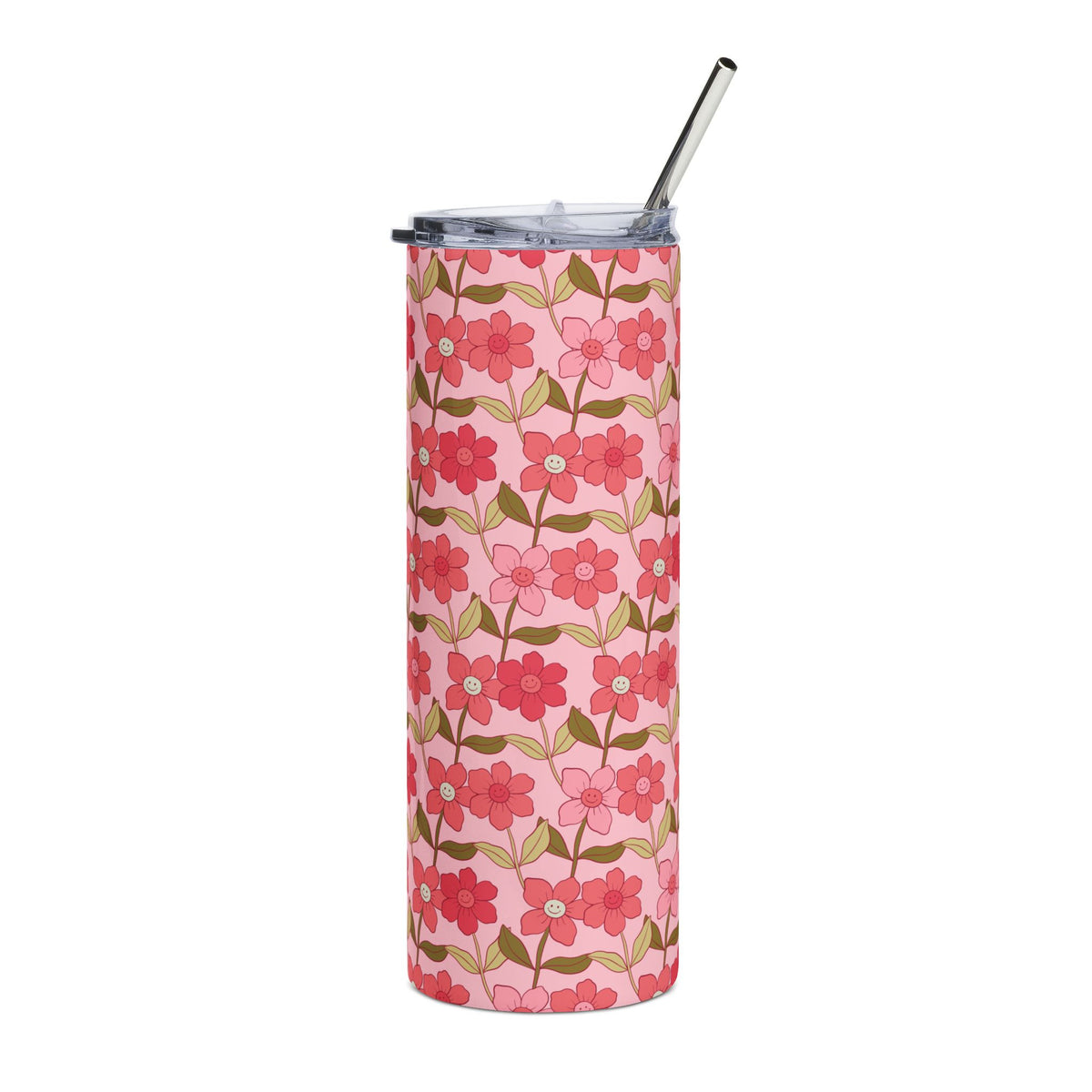 Smiley Flower Pink 20oz Floral Stainless Tumbler Insulated Travel Cup - Sydney So Sweet