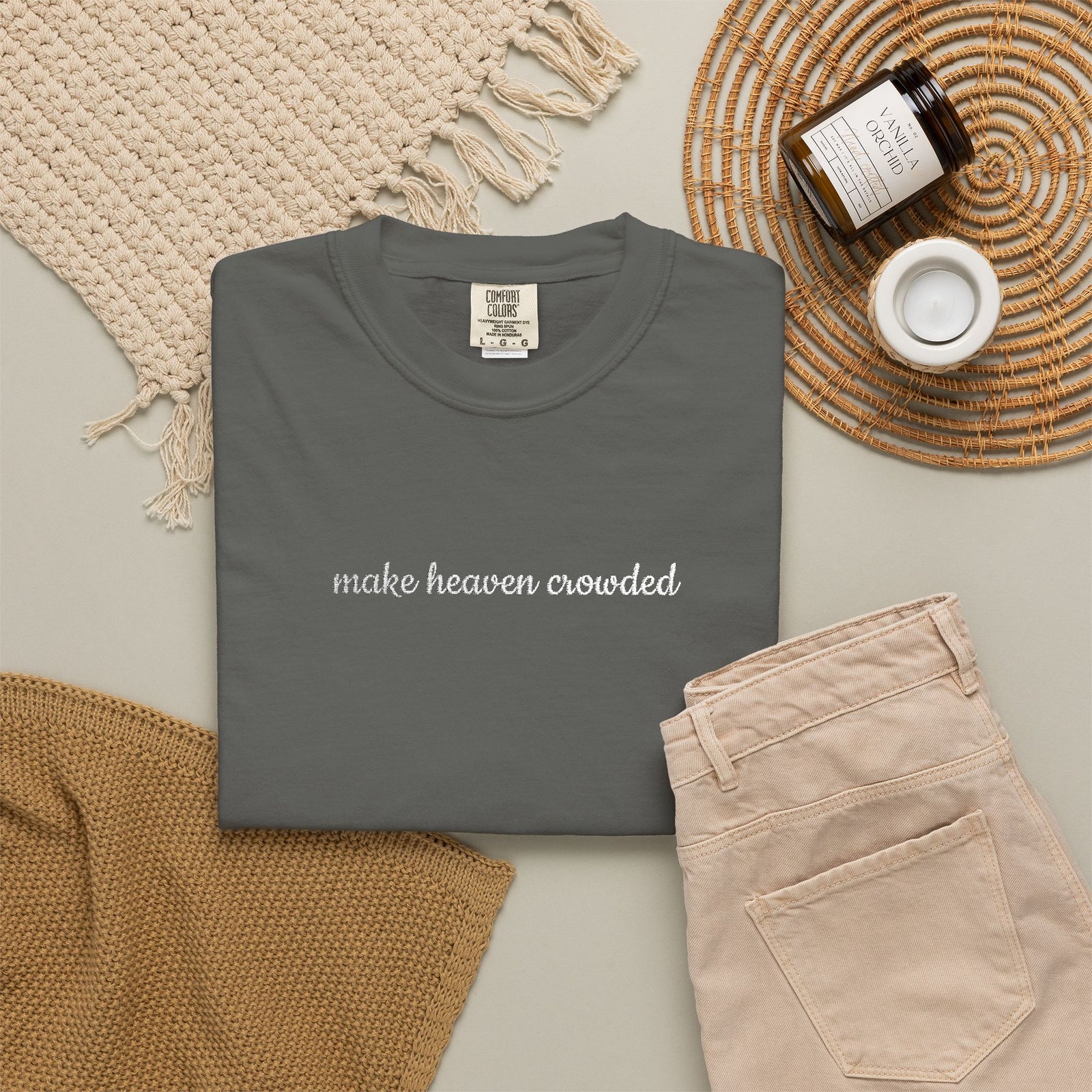Make Heaven Crowded Embroidered Script Tee Christian T-Shirt