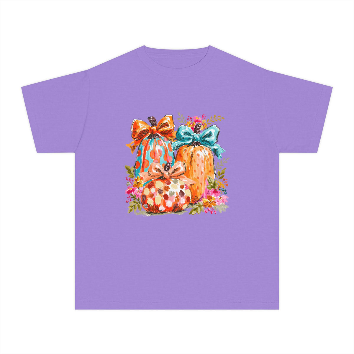 Floral Preppy Coquette Fall Pumpkin T-Shirt Cute Watercolor Kids Graphic Tee