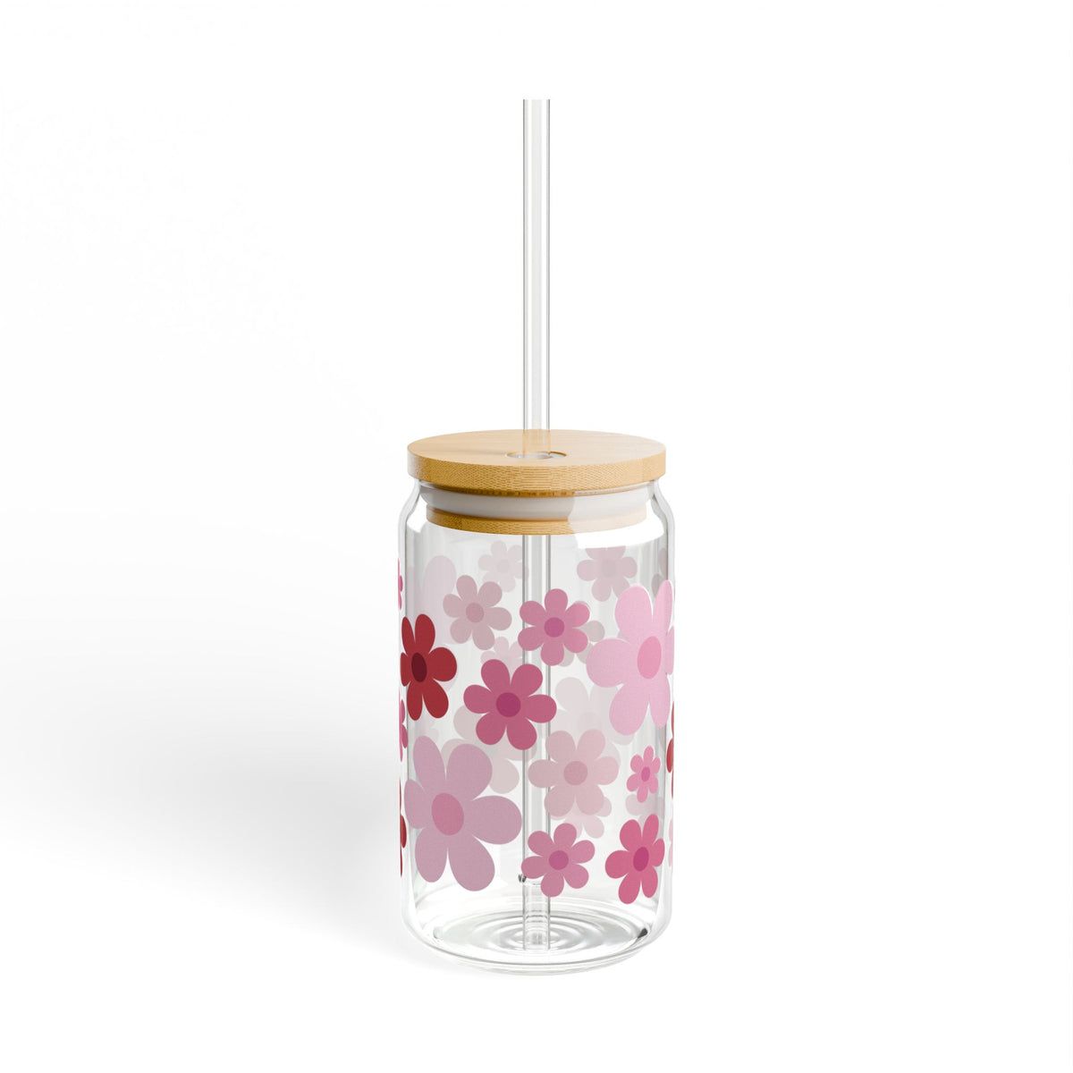 Retro Daisy Heart Bouquet Tumbler Sipper Glass 16oz — Reusable Drink Jar with Lid & Straw - Sydney So Sweet