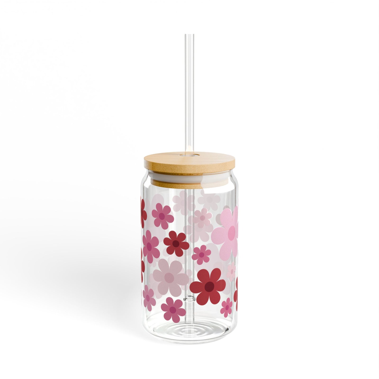 Retro Daisy Heart Bouquet Tumbler Sipper Glass 16oz — Reusable Drink Jar with Lid & Straw - Sydney So Sweet