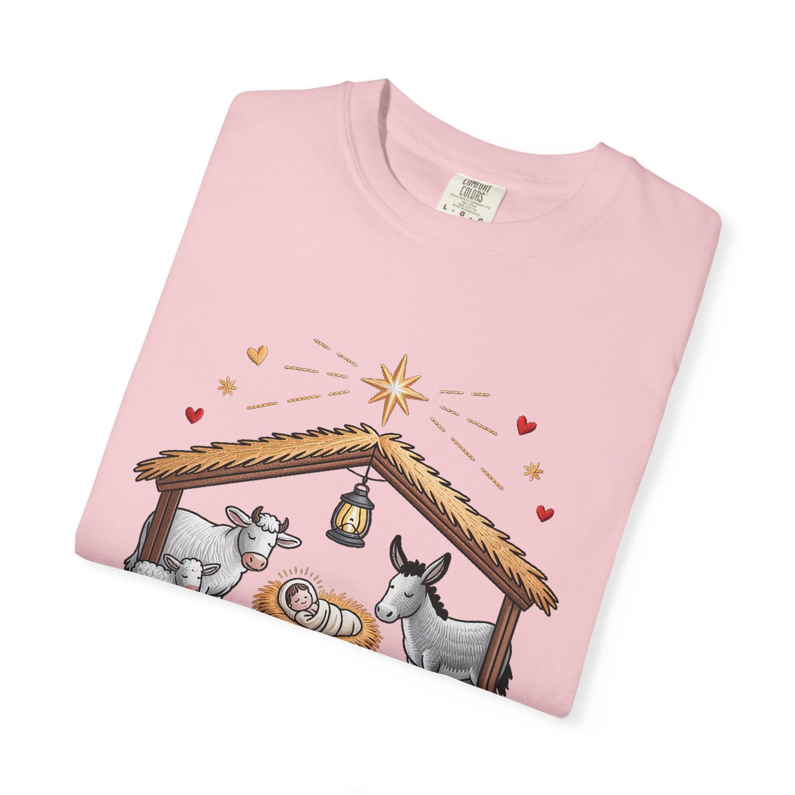 Christ the Savior is Born Faux Embroidery T-Shirt Nativity Scene Graphic Tee