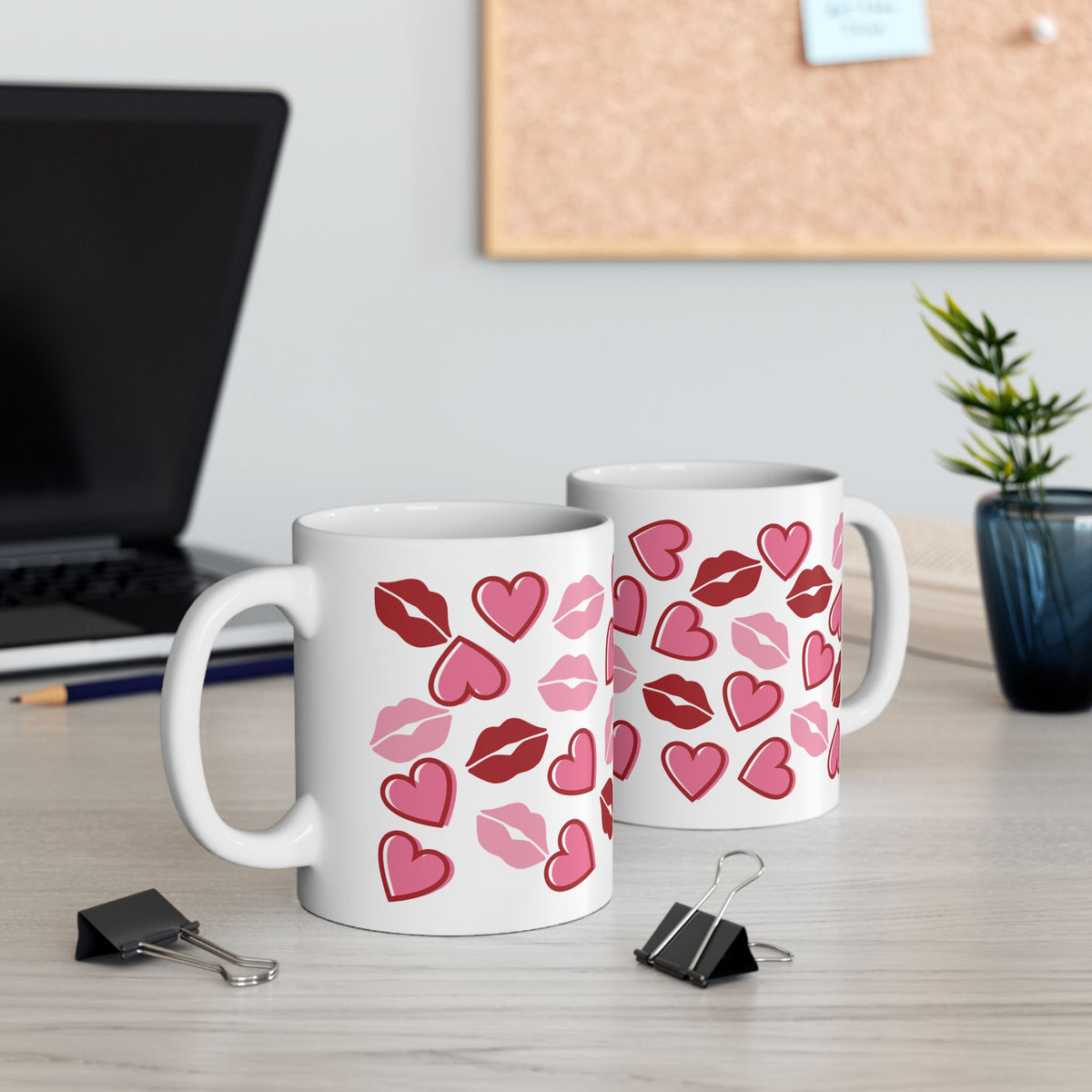 Kisses Lips & Hearts Mug — Cute Valentine’s Day Coffee Cup (11oz & 15oz)