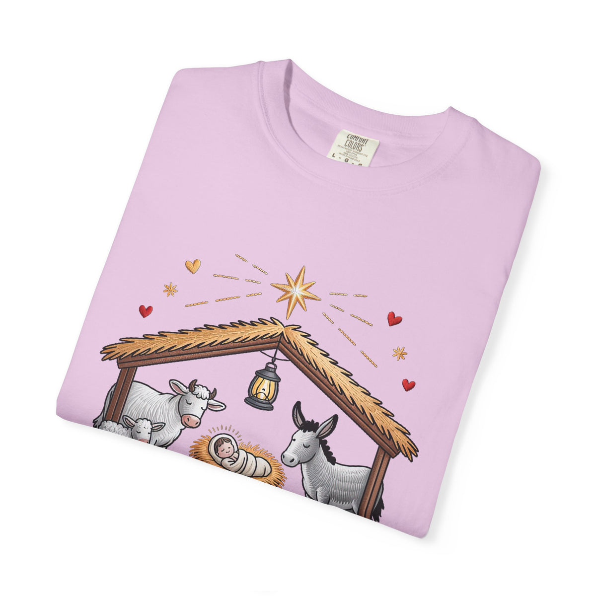 Christ the Savior is Born Faux Embroidery T-Shirt Nativity Scene Graphic Tee