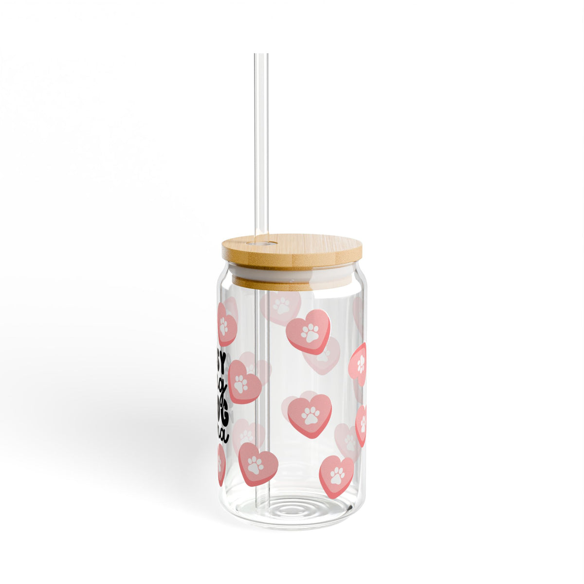 Busy Being a Dog Mama Tumbler Sipper Glass 16oz — Reusable Drink Jar with Lid & Straw - Sydney So Sweet