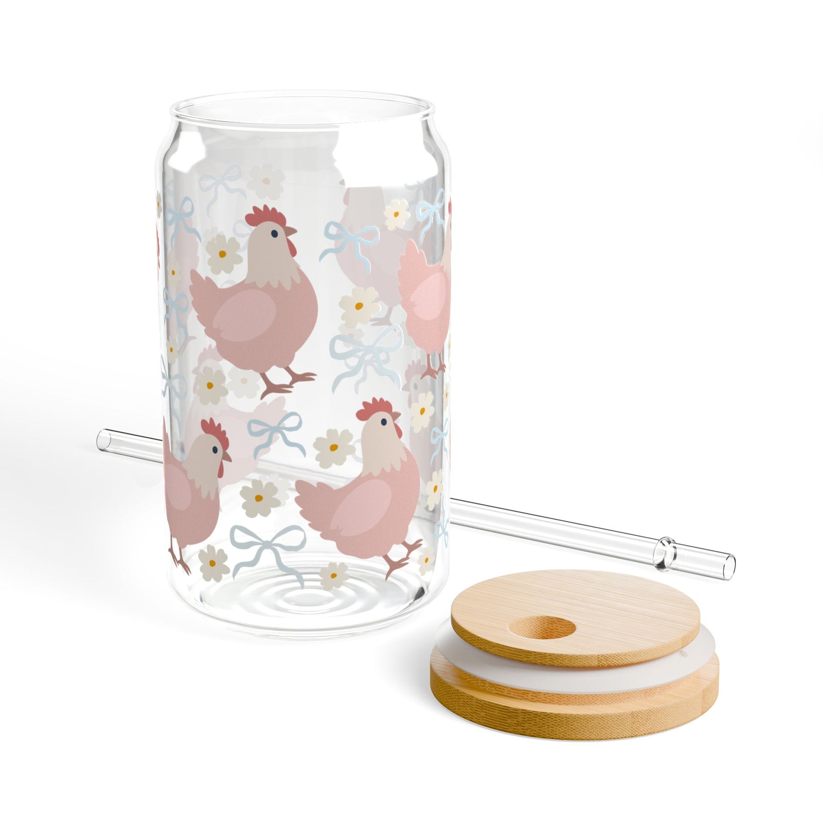 Coquette Chicken Tumbler Sipper Glass 16oz — Reusable Drink Jar with Lid & Straw - Sydney So Sweet