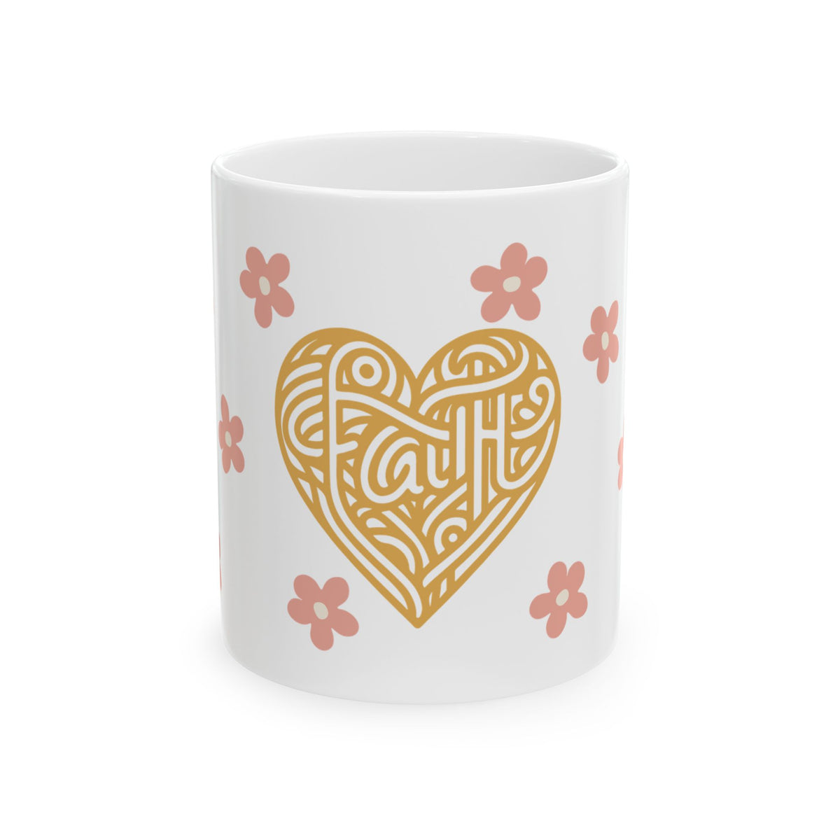Faith Heart Floral Cute Ceramic Mug Coffee Cup (11oz & 15oz)