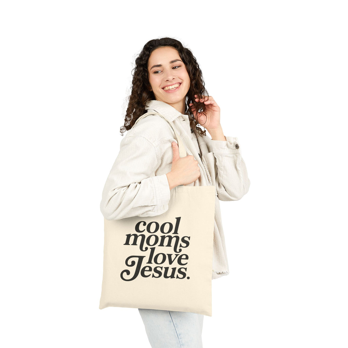 Cool Moms Love Jesus Cotton Canvas Christian Tote Bag