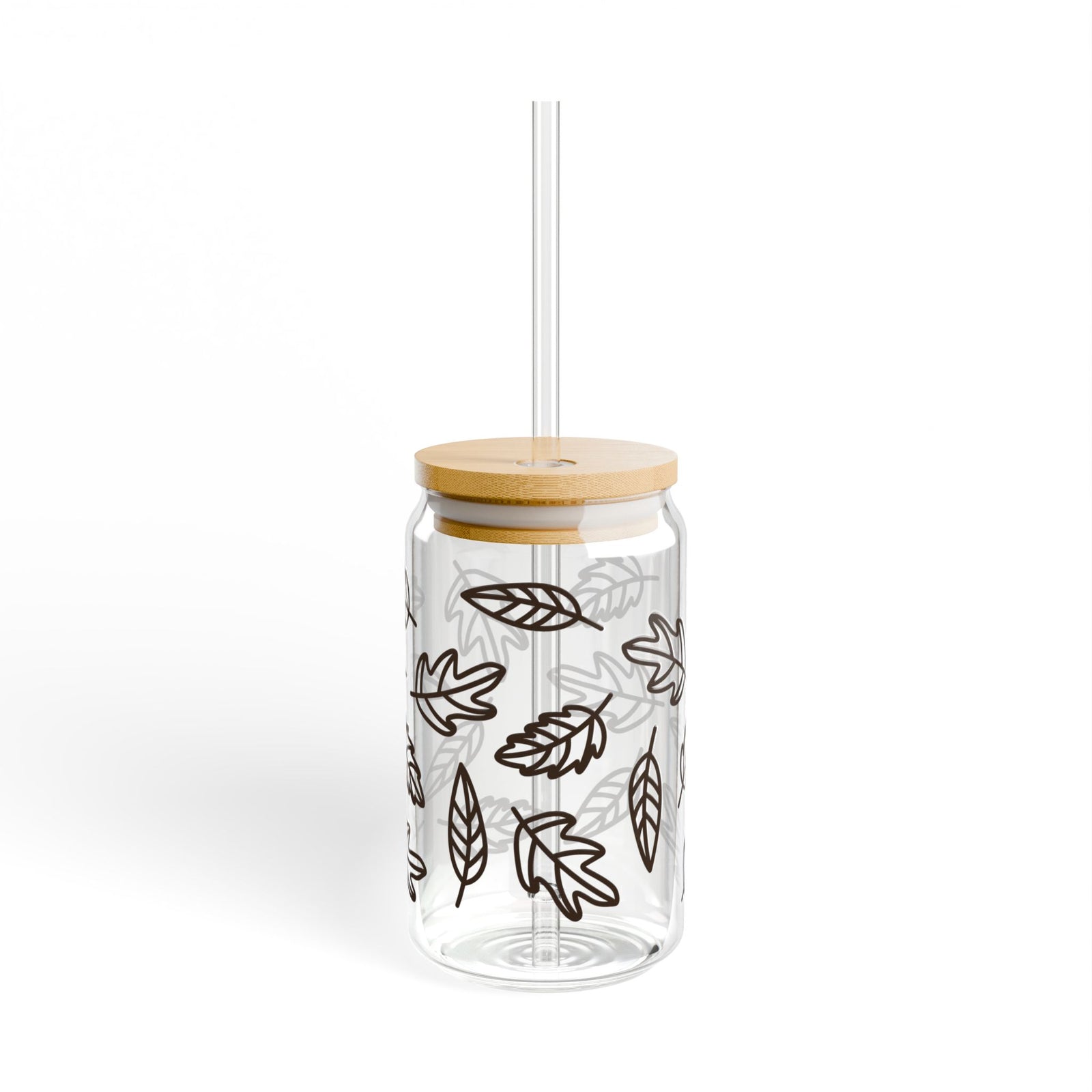 Autumn Leaf Sipper Glass 16oz Reusable Drink Jar with Lid & Straw