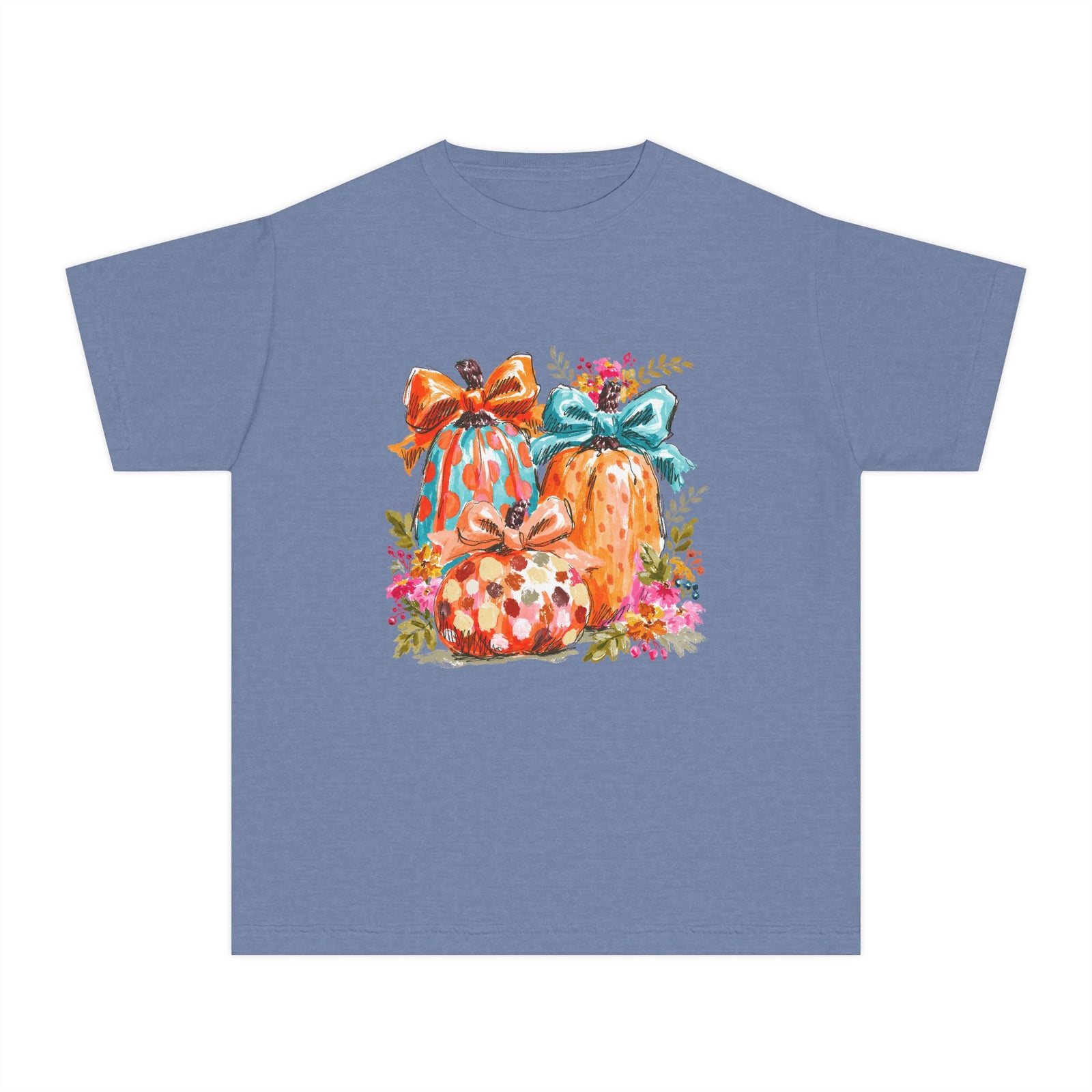 Floral Preppy Coquette Fall Pumpkin T-Shirt Cute Watercolor Kids Graphic Tee