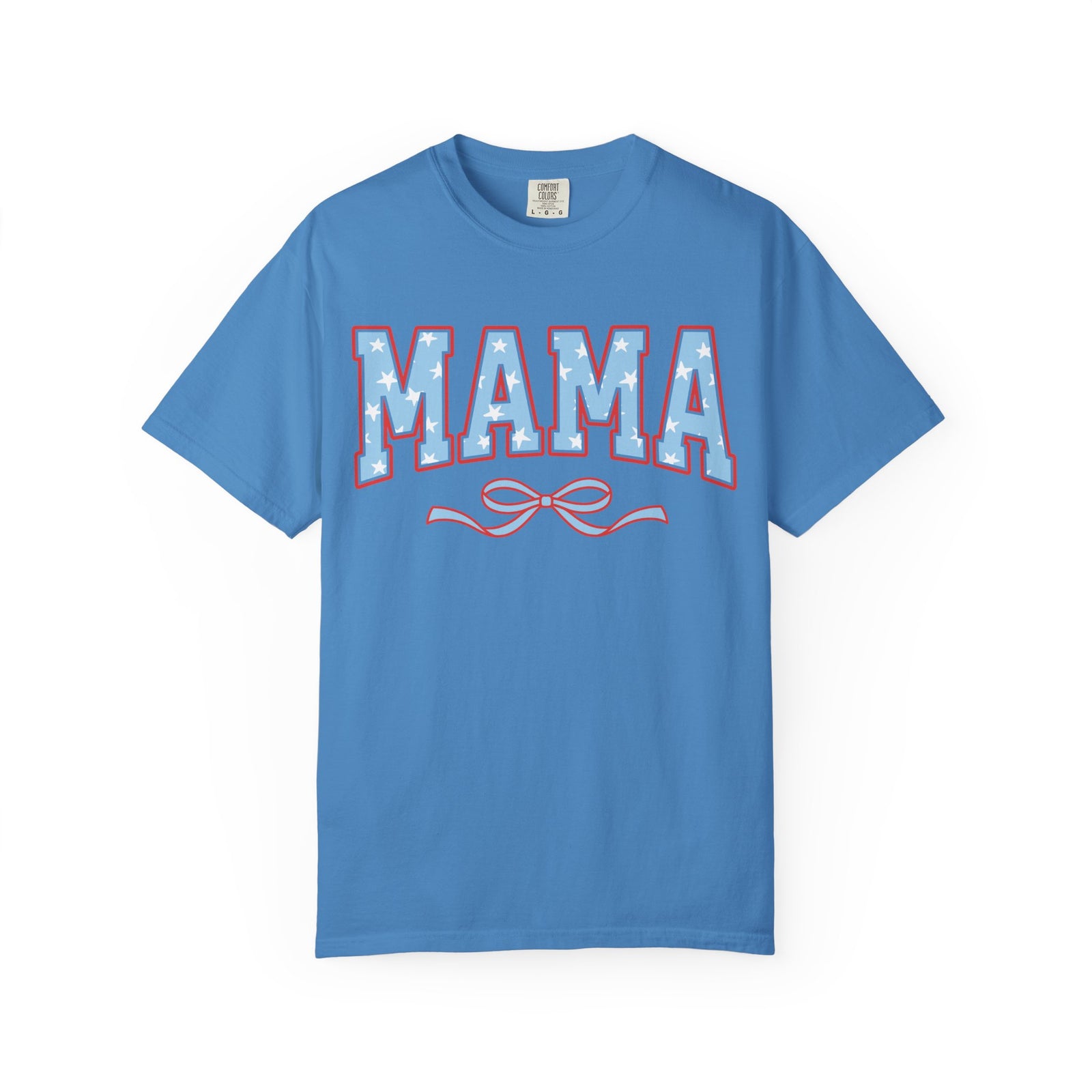 Mama 4th of July USA Coquette Varsity Blue Bow Patriotic T-shirt Preppy Star Tee