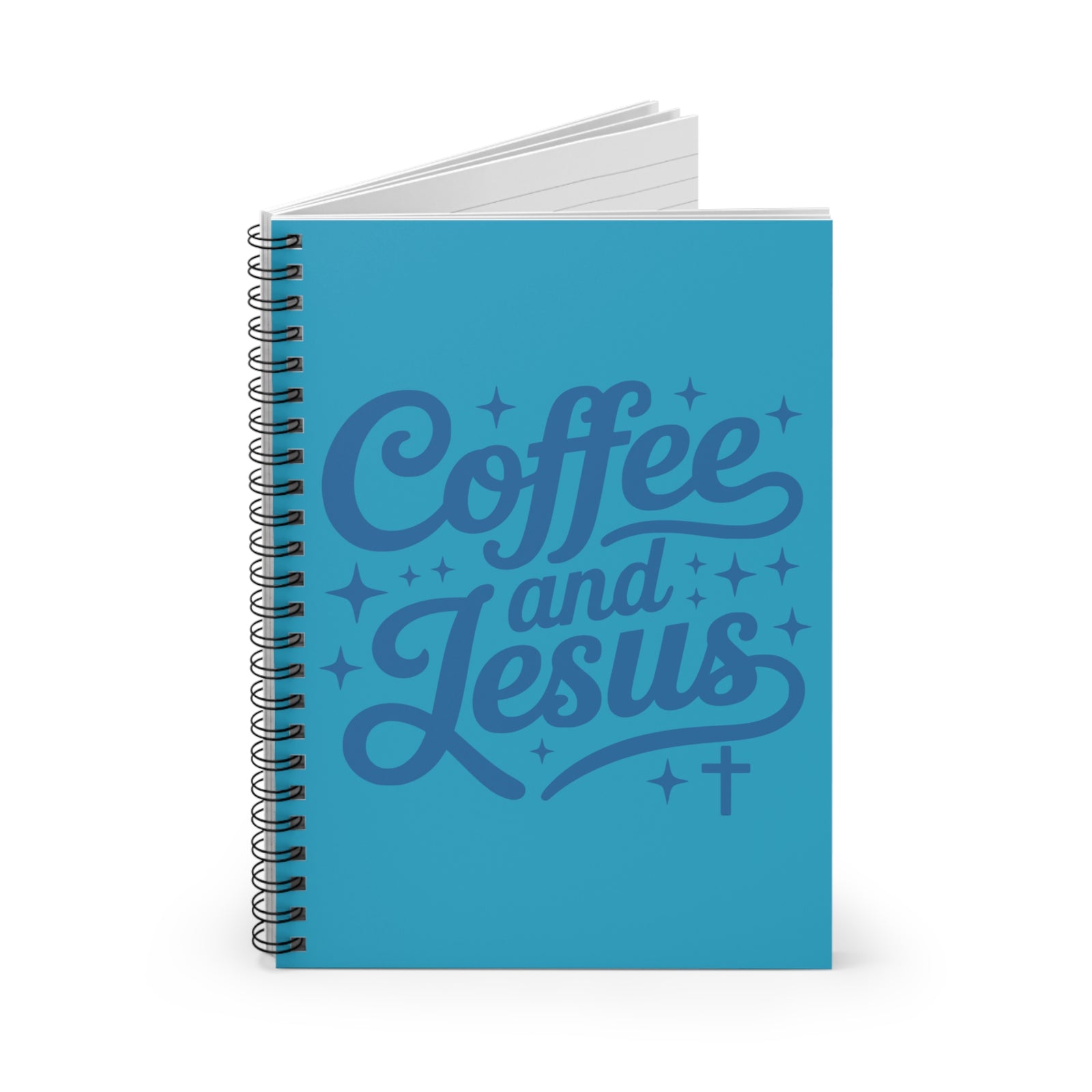 Coffee and Jesus Blue Spiral Notebook Christian Ruled Journal for Church & Devotions