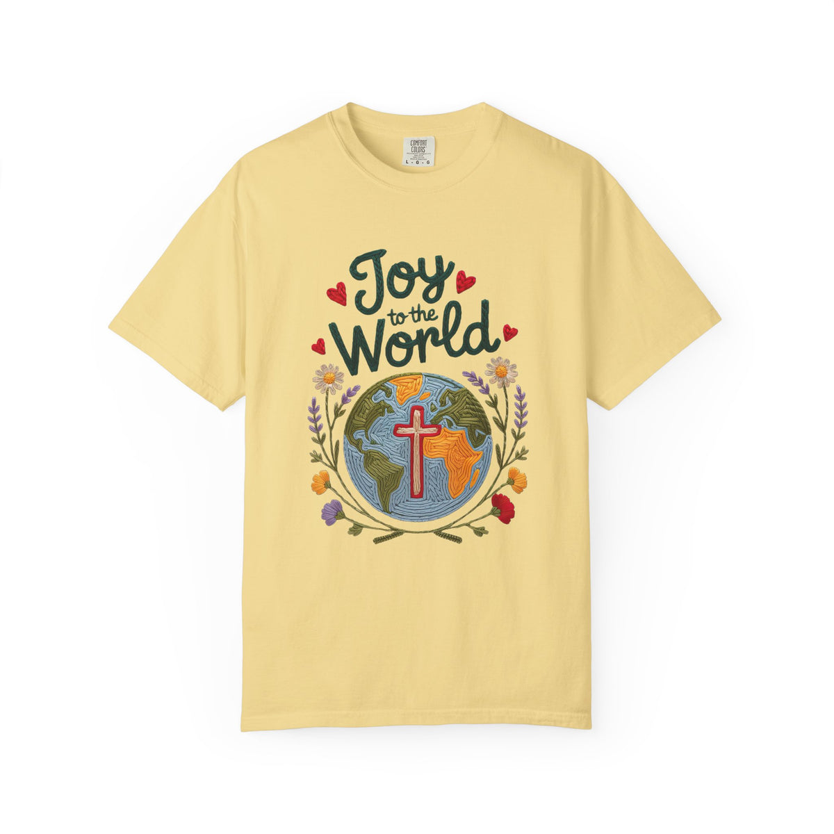 Joy to the World Faux Embroidery Tee Christian Holiday Graphic T-Shirt