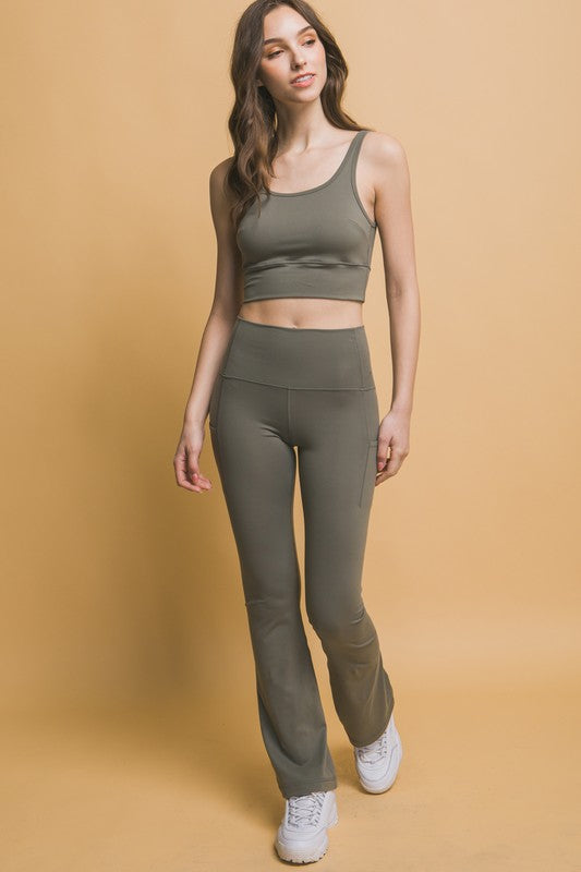 Love Tree High Waist Flare Active Leggings with Side Pockets - Sydney So Sweet