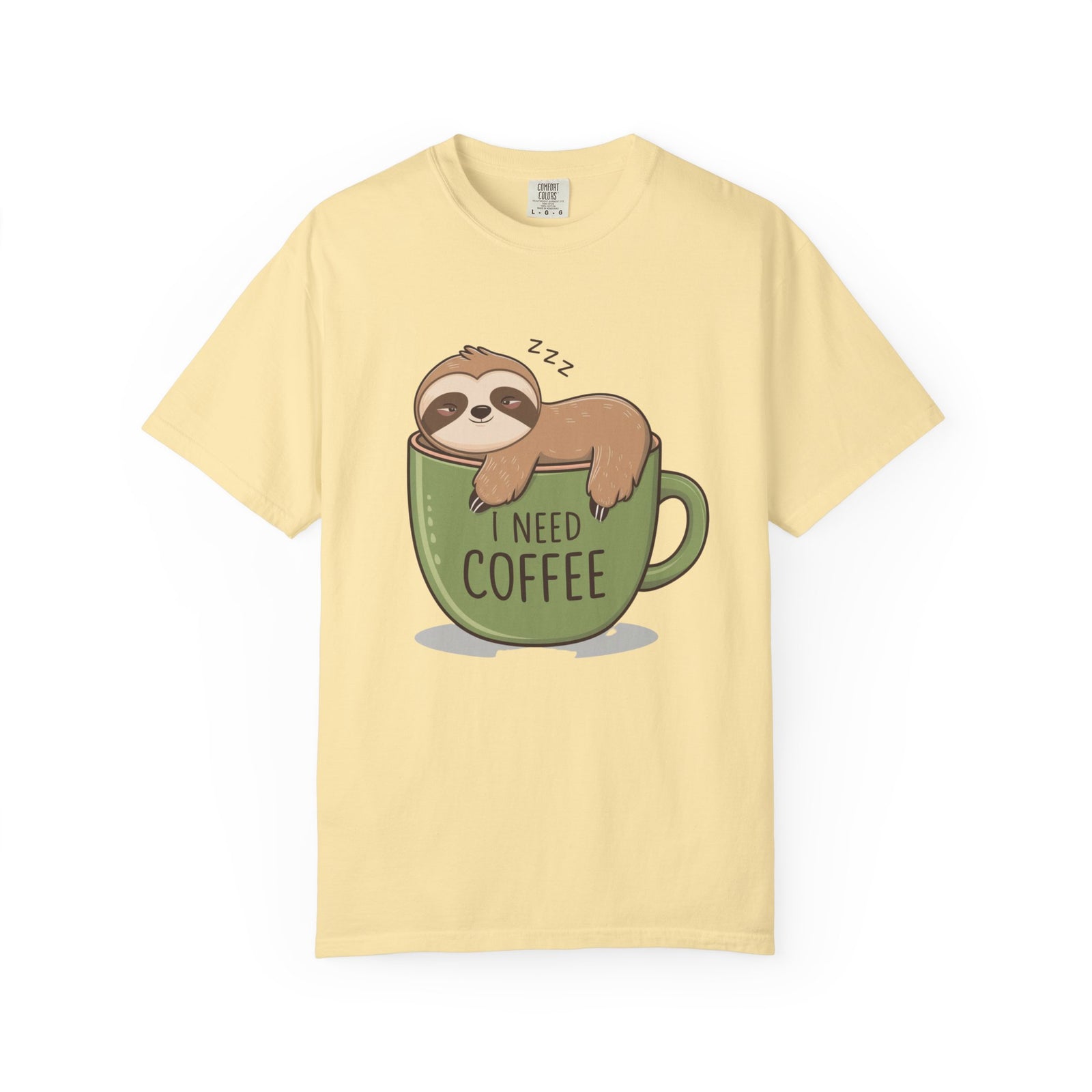 I Need Coffee Sloth Graphic T-Shirt Unisex Coffee Lover Short Sleeve Tee