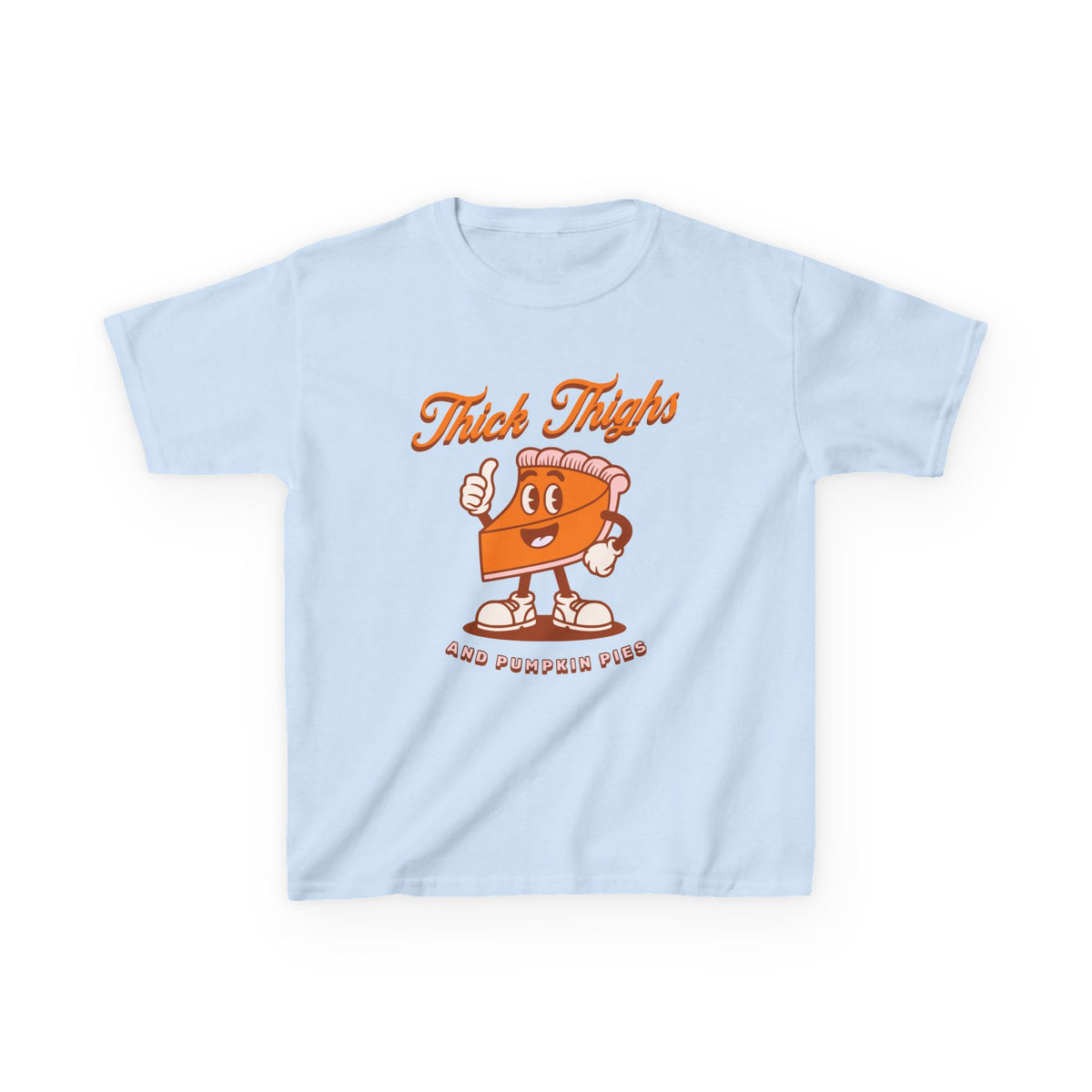 Thick Thighs & Pumpkin Pies Kids T-Shirt Fall Youth Thanksgiving Graphic Tee