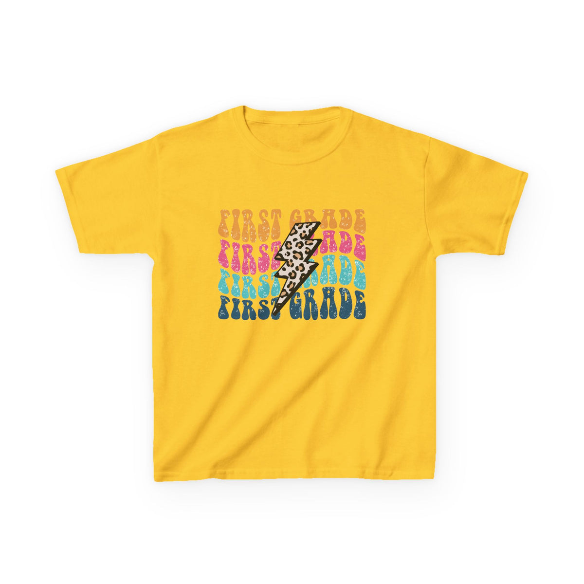 First Grade Leopard Lightning Graphic Tee Back-to-School 1st Grade Kids T-Shirt