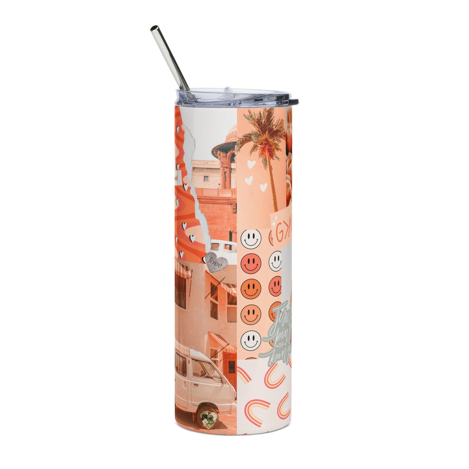 Jesus Loves You Peach Collage Travel Cup 20oz Stainless Tumbler Water Bottle