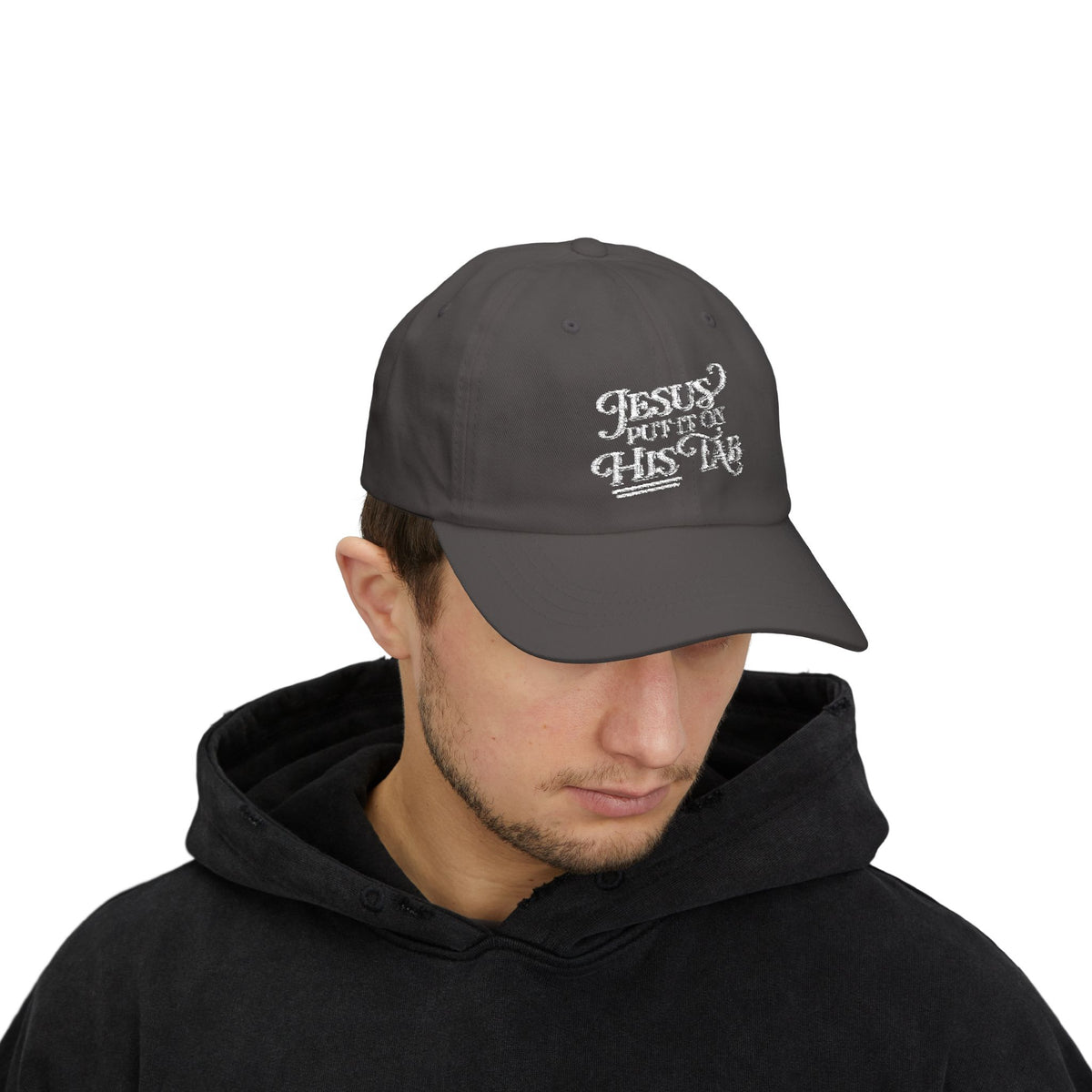 Jesus Put It On His Tab White Embroidered Christian Dad Cap Baseball Hat